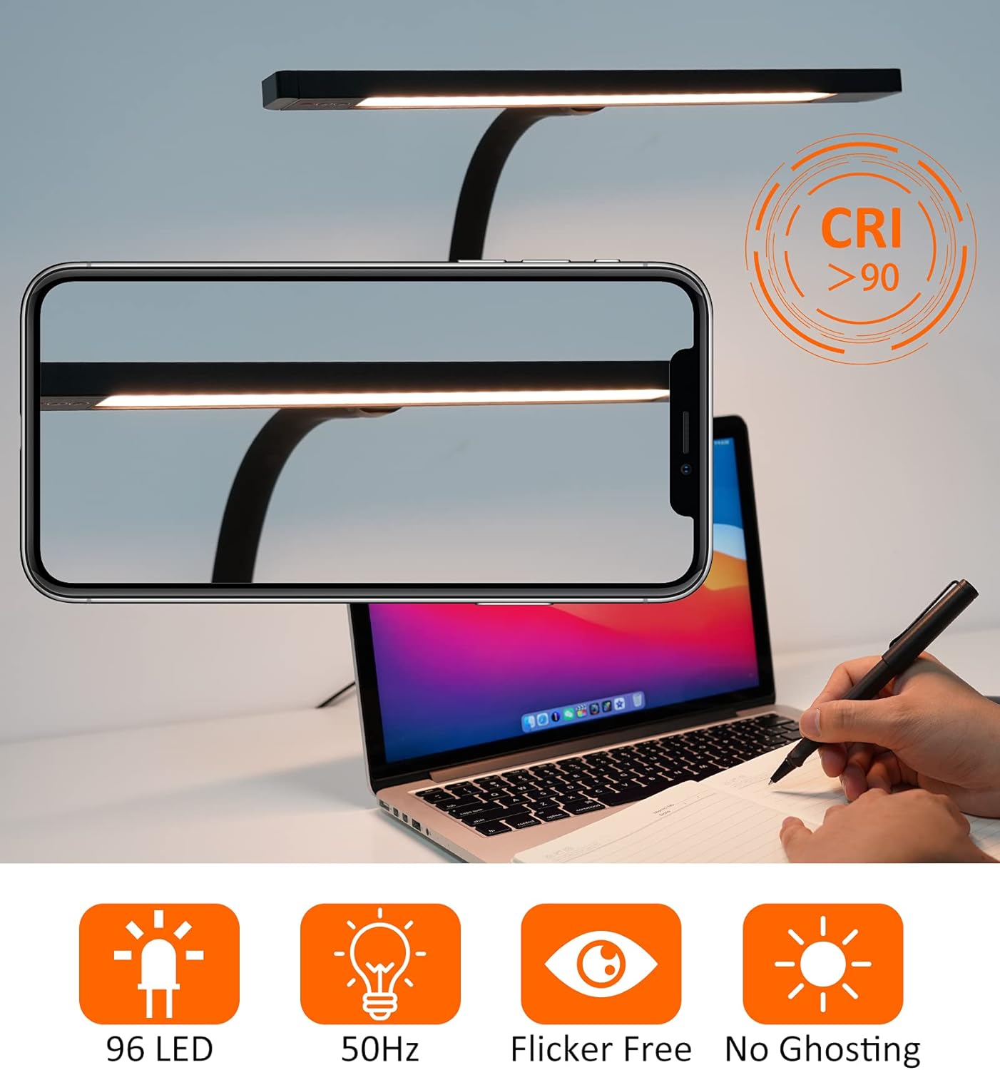 LED Desk Lamp with Remote Control - LUCKYCOW Gooseneck Desk Light with Clamp, 3 Light Modes and 10 Brightness Eye-Caring, 14W USB Powered Study Computer Lamp for Workbench/Home/Office Reading, Black - - 