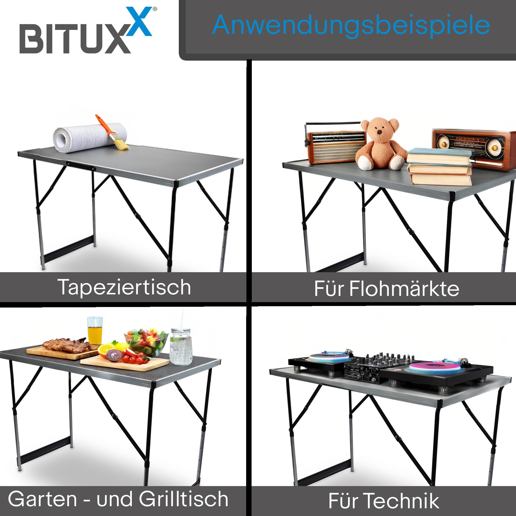 BITUXX Mehrzwecktisch 3er Set Tapeziertisch klappbar Höhenverstellbar 3-teilig Flohmarkttisch Verkaufstisch Markttisch Malertisch Campingtisch Alu 100 x 60 cm bis 30Kg