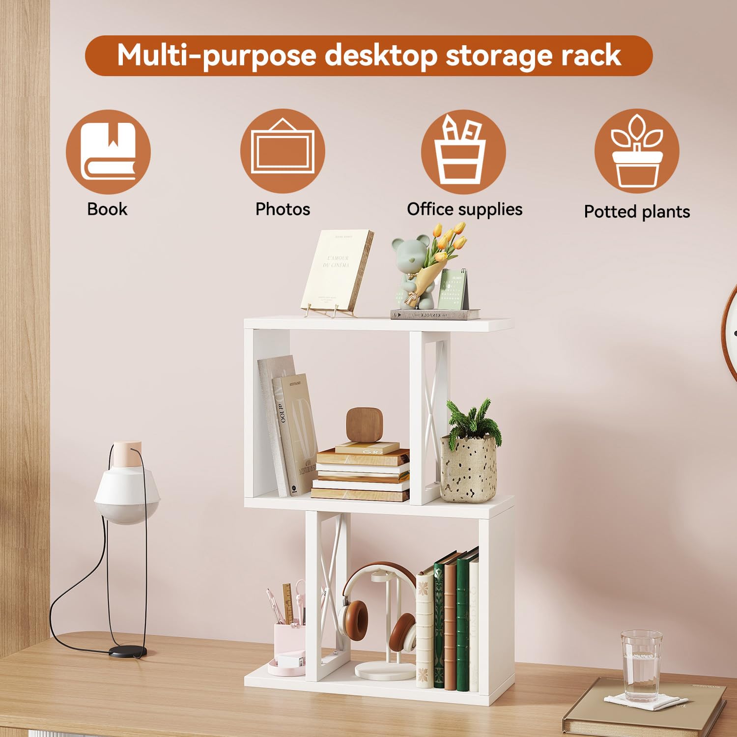 IBUYKE Estantería de Escritorio, estantería de Mesa de 3 Niveles, Organizador de Almacenamiento para Oficina/residencia universitaria, estantería de Escritorio sólida TMZ011W