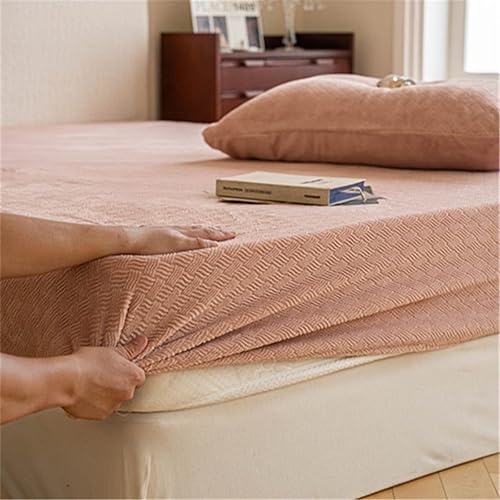 Funda de colchón ajustada, cubrecolchón de forro polar de leche gruesa y cálida, protector de colchón con impresión de color sólido para colchones