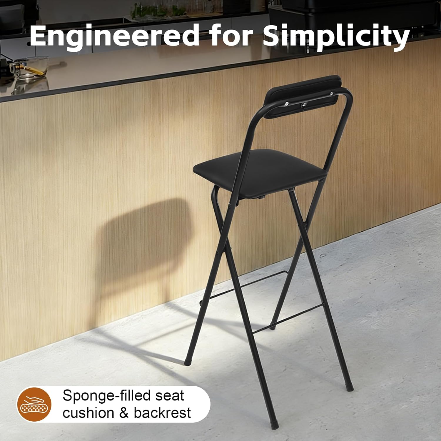 Folding Bar Stool, 275.58lbs Portable Freestanding Tall Folding Chair Padded Counter Height 27" Foldable Stool Seat Tall Bar Chairs w/Back for Study Rooms Balconies & Offices (1, Black)