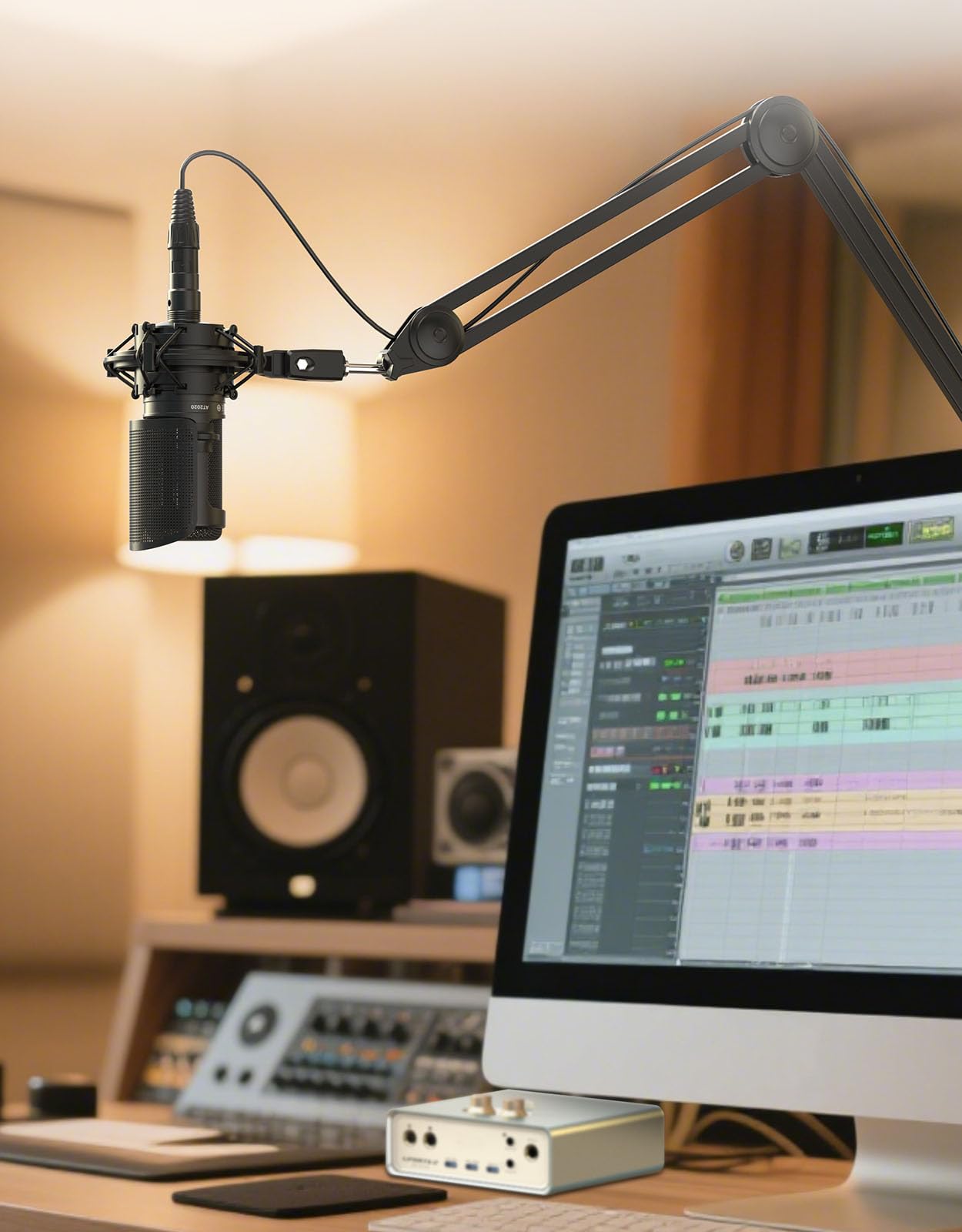 AT2020 Mikrofonspinne, Kompatibel mit Audio-Technica AT2020USB+, AT2035 & ATR2050, Mikrofon-Stoßdämpferhalterung mit 5/8" und 3/8" Adapter