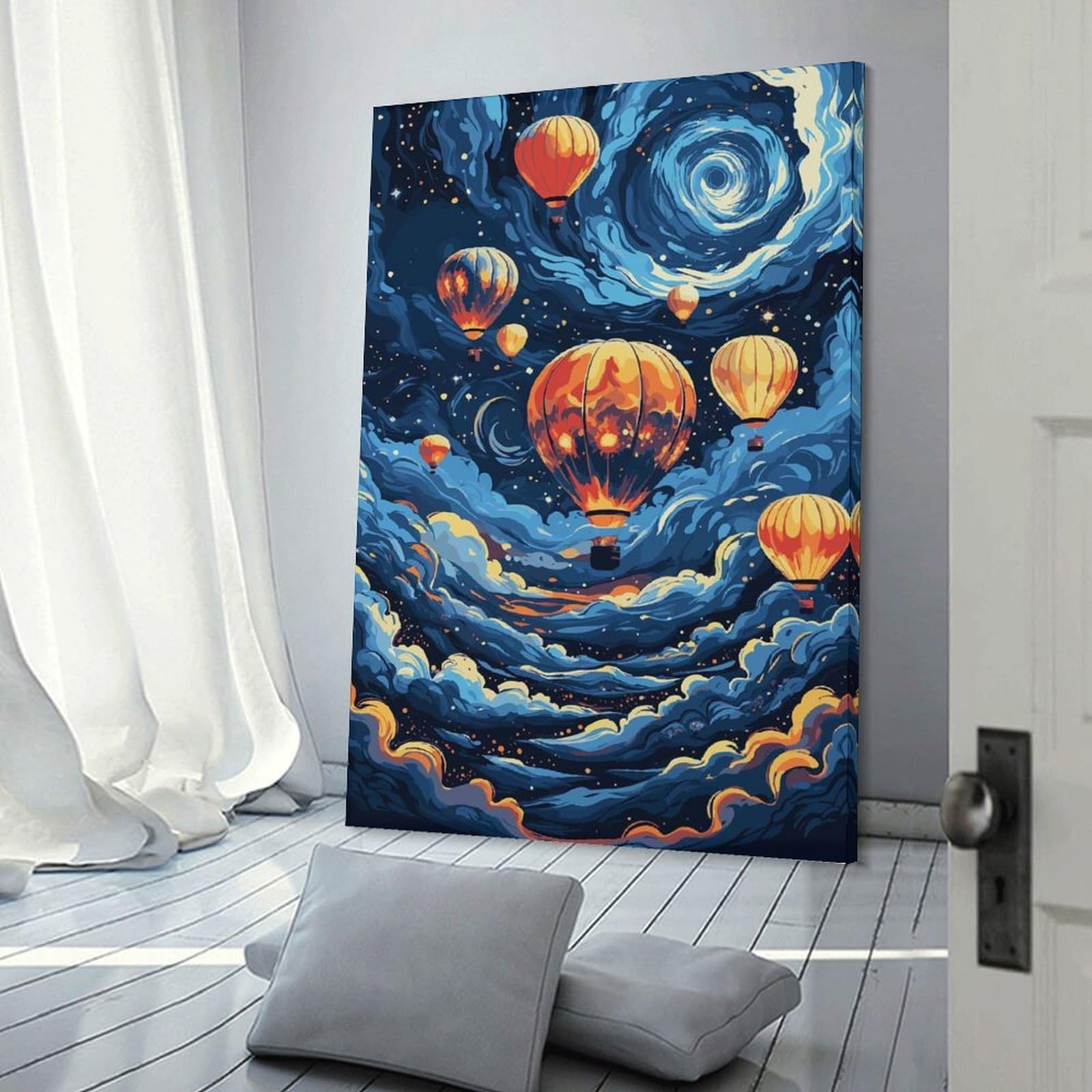 Junmoney Decorative Wall Artwork Hot Air Balloons in Starry Night, 20x30inch(50x75cm), for Lounge, Bedroom Or Personal Spaces, Gift Idea for Housewarming And Birthdays