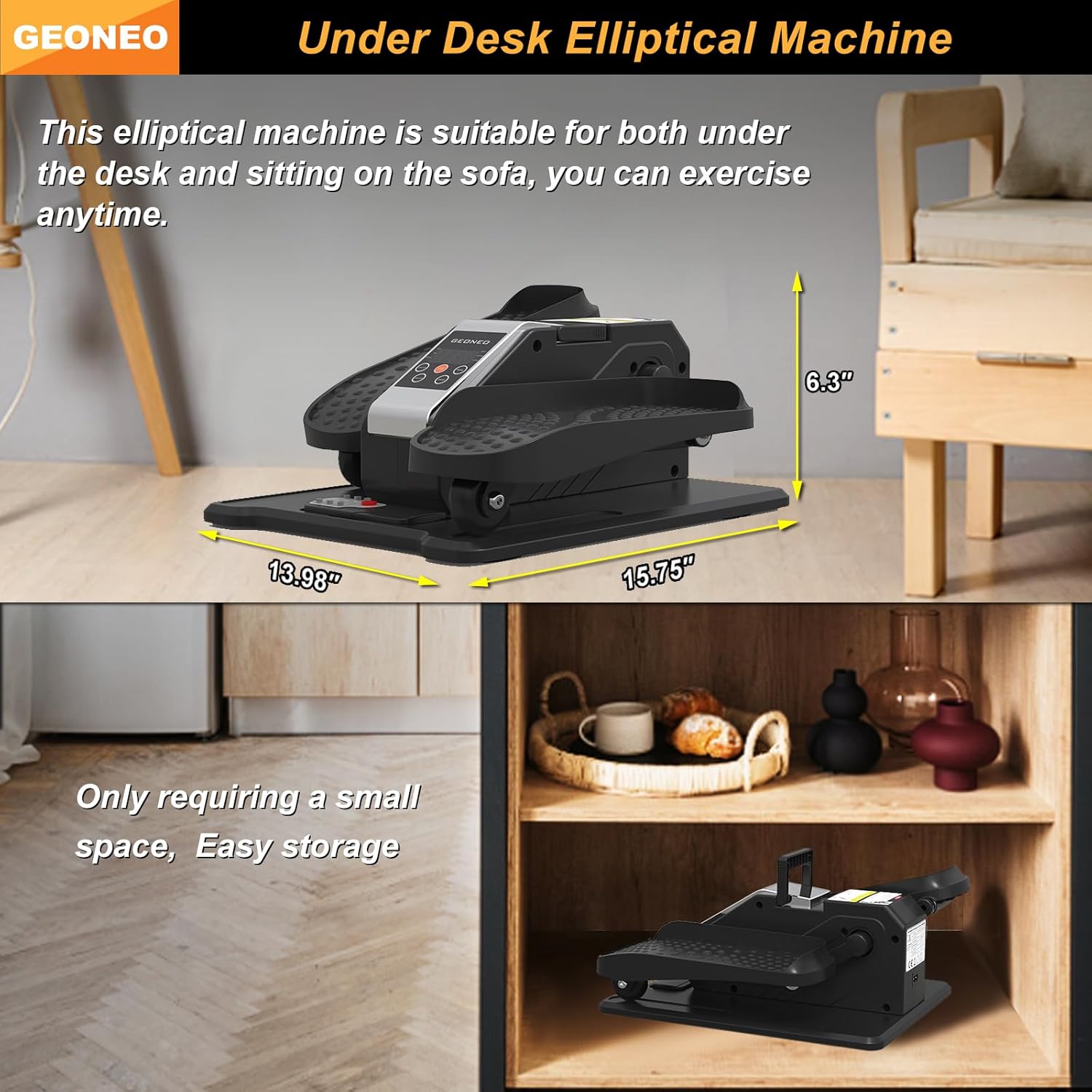 Under Desk Elliptical Machine, Electric Elliptical Exerciser for Senior, Quiet and Small Electric Seated Pedal Exerciser for Home with Remote Control and 12 Adjustable Speeds
