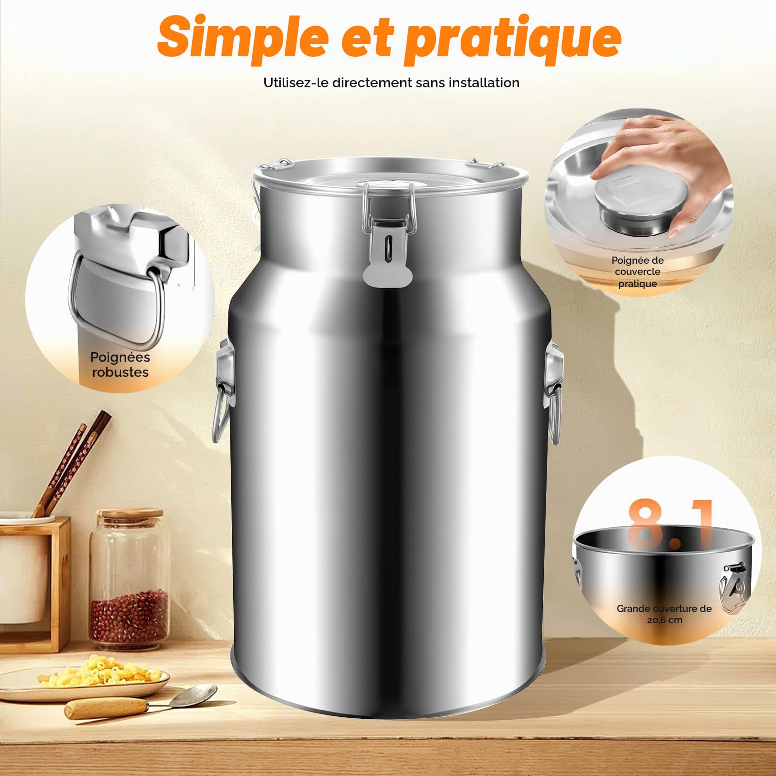 Tambour en acier inoxydable scellé de 18 l, fermenteur en acier inoxydable 201, pot à lait domestique, réservoir de stockage, huile, riz, eau, grand réservoir de transport, joint en