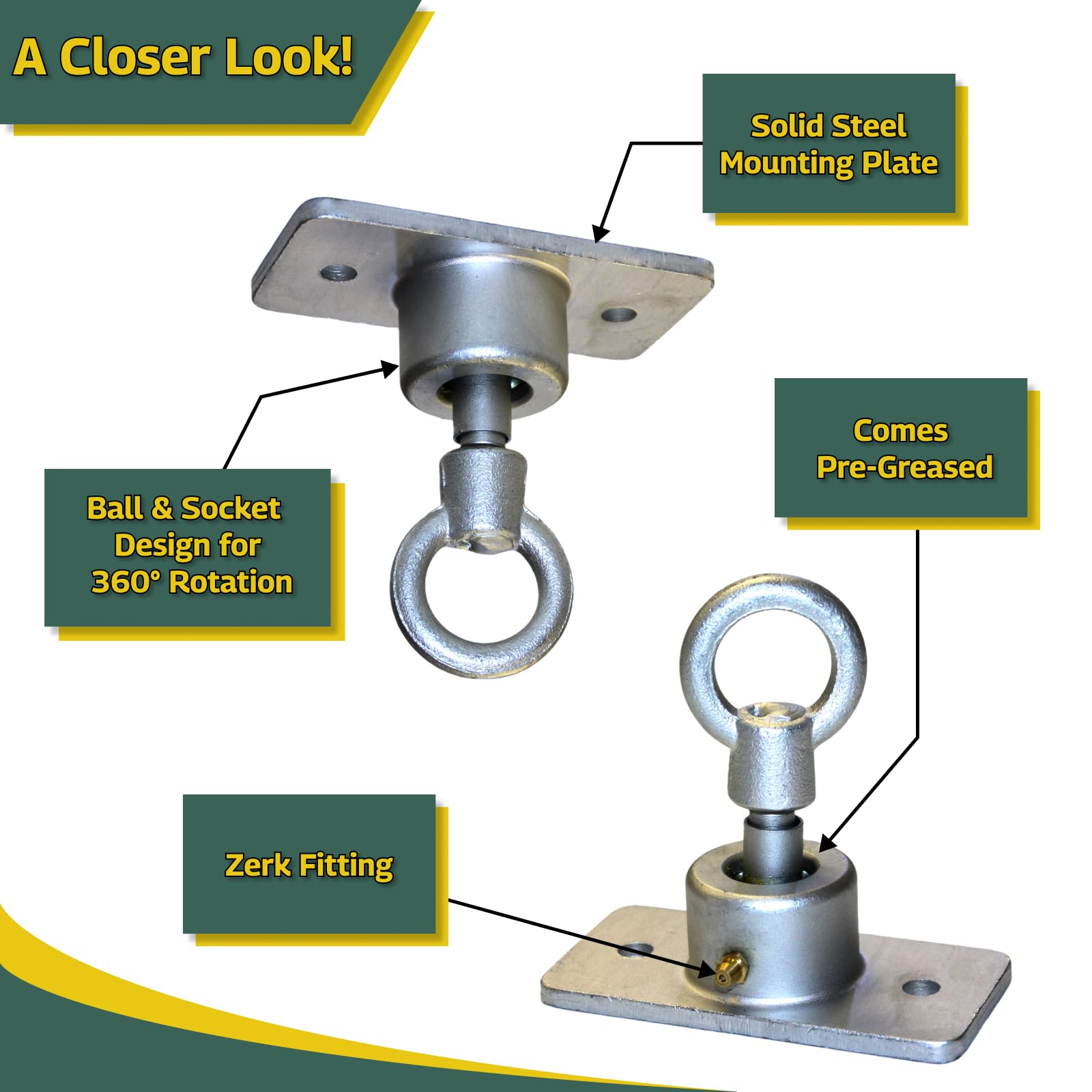 DIY Tire Swing Kit for Tree or Wooden Swing Set Beam | Heavy-Duty Swivel Allows for 360-Degree Spinning | Pinch Free Plastic Coated Chains | Swingset Hardware Kit Only | 250 lb Capacity - Image 3