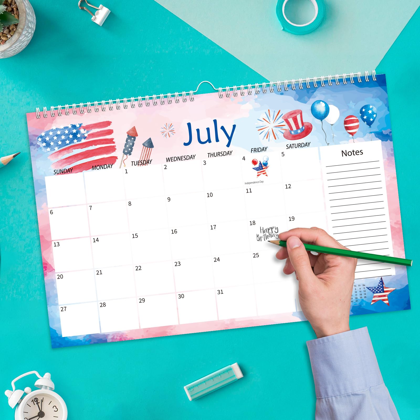 Aquarell-Schreibtischkalender 2025–2026 mit saisonalen monatlichen Feiertagsplaner-Aufklebern, 24 Monate, großer Schreibtischunterlagenkalender, 43,2 x 27,9 cm