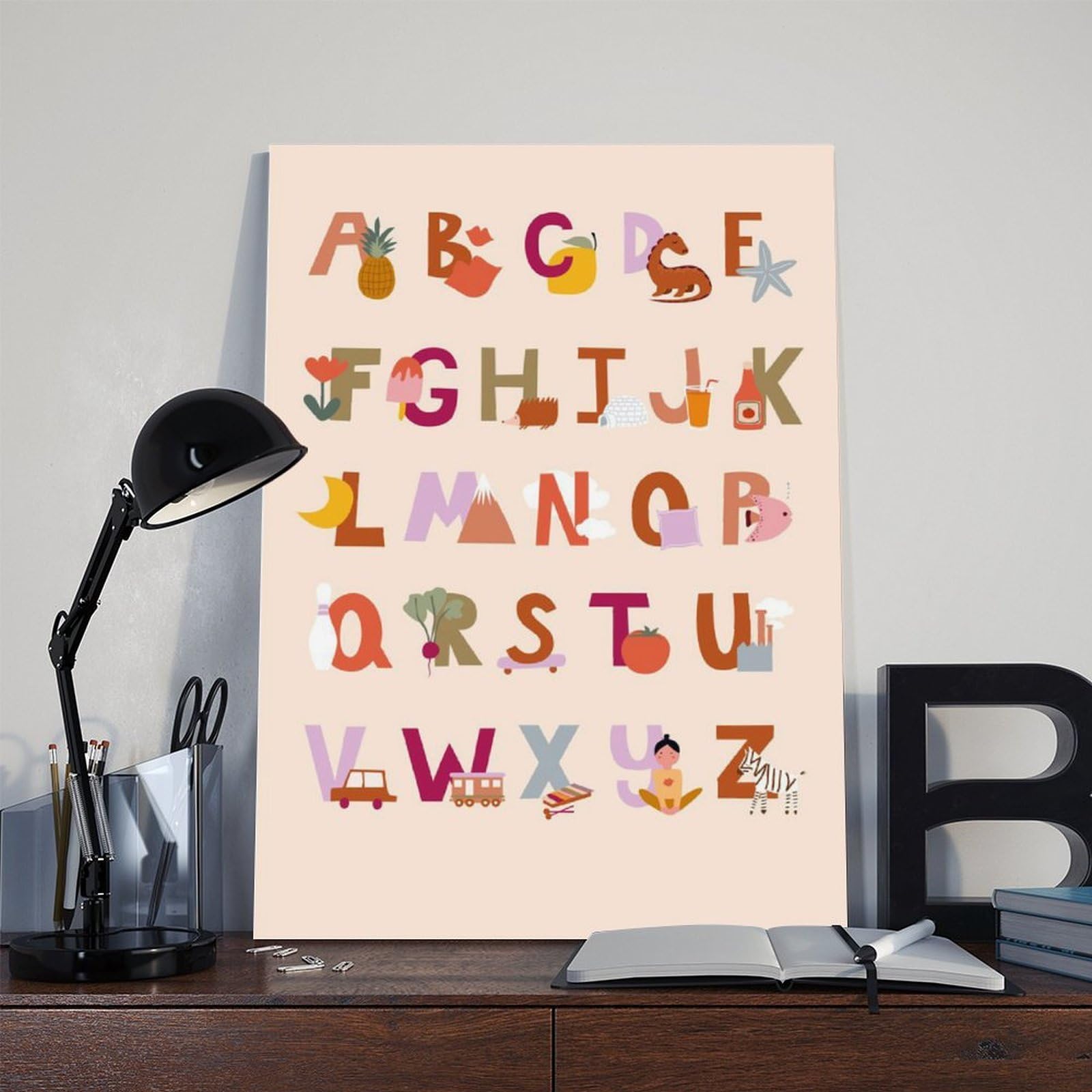 Poster sur toile avec thèmes éducatifs de l'alphabet de A à Z (2) - Décoration murale pour salon, chambre à coucher - 60 x 90 cm