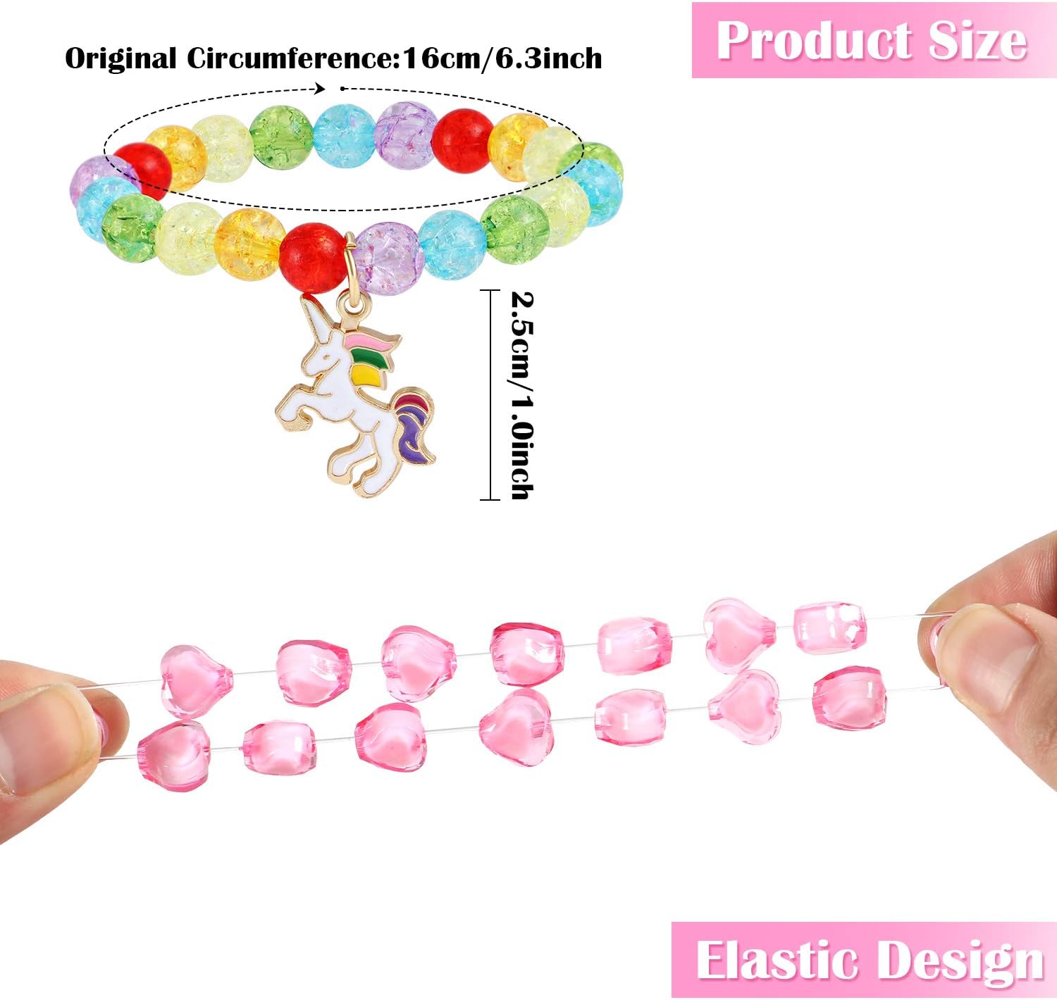 G.C 10 PCS Girls Kids Rainbow Beaded Bracelet with Cute Unicorn Rainbow Heart Star Pendant Stretchy Costume Jewelry Set Gift Play Party Favors Present Friendship Jewelry for Baby Toddler Little Girl