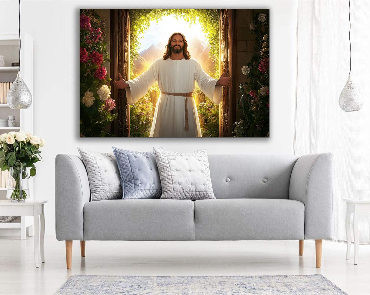 DMZPKZB Chrystus malarstwo ścienne Religia, kościoły i kwiaty dekoracje ścienne Chrystus religie malarstwo ścienne-60 x 90 cm oprawione (biały)