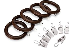 Wood Curtain Rings with Clips 2.25 Inch