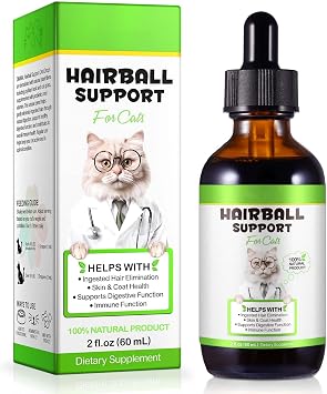 Hairball Treatment for Cats, Cat Hairball Remedy, Hairballs Drops Promotes Natural Passage of Hairballs, Supports Skin & Coat, Digestion, Immune - Chicken Flavor, 60ML