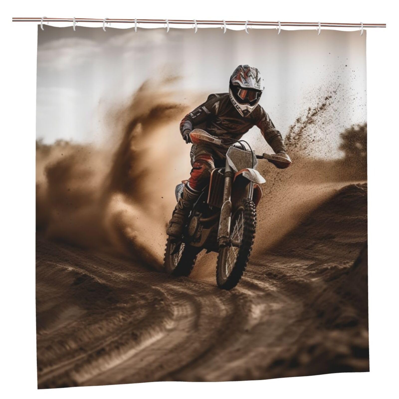 Rideau de douche en tissu épais de qualité supérieure motif motocross 182 cm