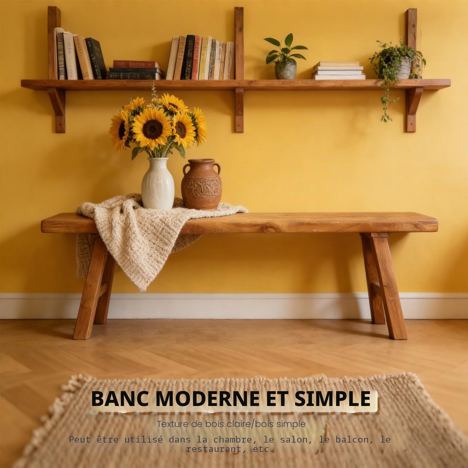 Banc de Style campagnard en Bout de lit, Banc d'entrée en Bois pour l'intérieur Salle à Manger Rustique et Fin en Bois