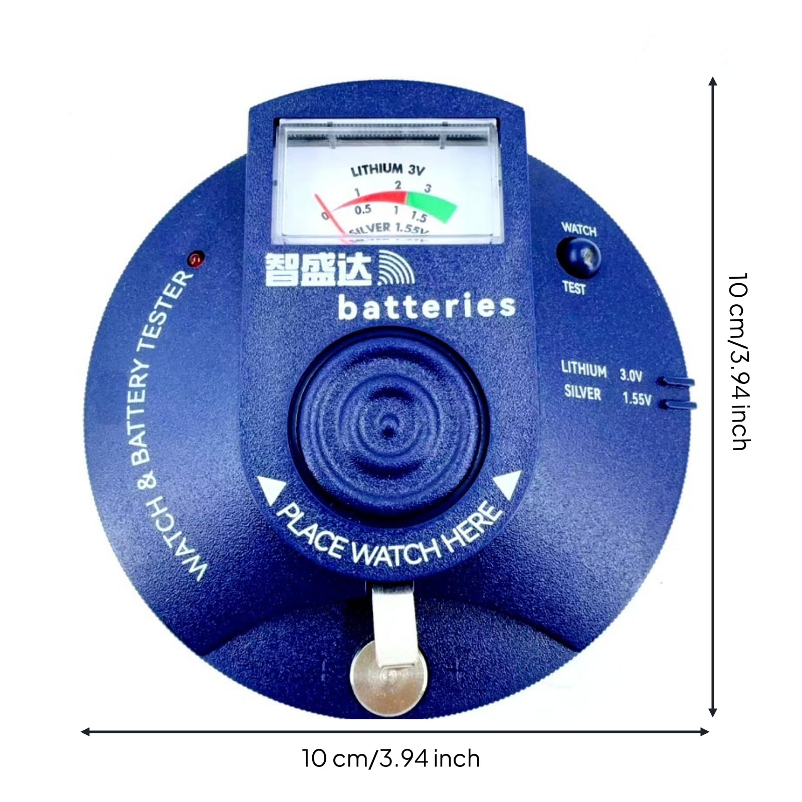 Amagogo Tester Movimento Orologio Tester Orologio Misuratore Batteria Strumento Test Analogico con Chiara E Corpo Zigrinato Verifica Potenza Pile 3.0V E 1.55V