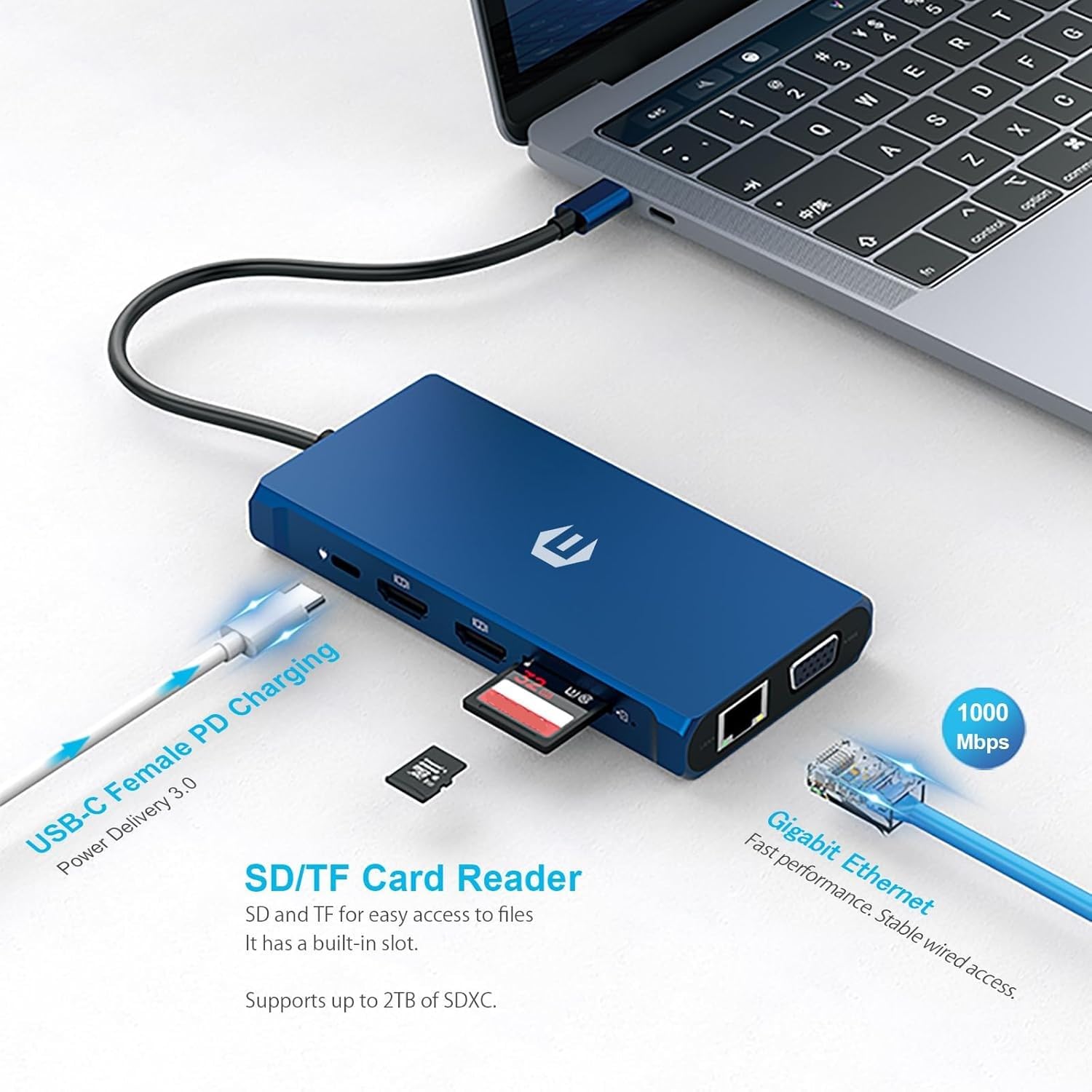 Hub USB C, 12 w 1 USB C 3.0, USB C Multiport SD/TF Dock do Dell/HP/Lenovo/Mac Book Pro, potrójny ekran Multiport adapter USB C z 2 * 4K HDMI
