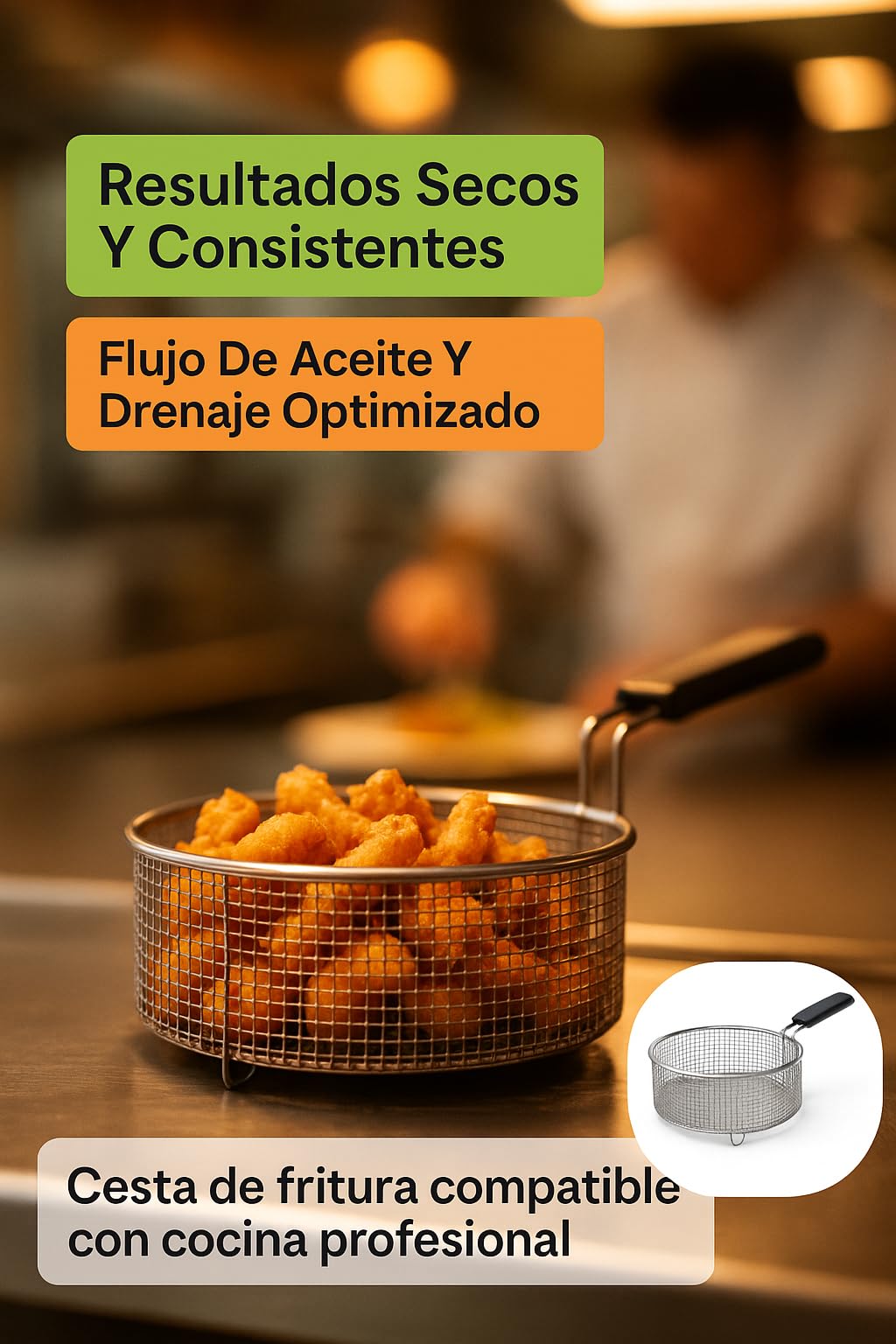 CubetasGastronorm Cesta Derecha Freidora Compatible Movilfrit F-5 Acero Inoxidable Ø205x80 mm Profesional Hostelería Mango Aislante Estructura Reforzada Código P 907035