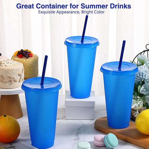 Miniatura 4 de Amyhill 12 vasos reutilizables con purpurina con tapas y pajillas, vaso de plástico de 24 onzas, taza de viaje para café helado, taza de viaje para
