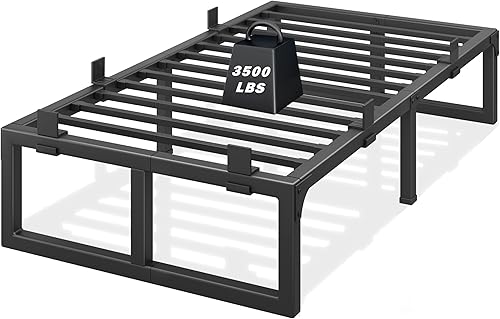 Vista 12 de Marco de cama tamaño King, plataforma de metal de 18 pulgadas con diseño de ranura en U sin chirridos, 6 protectores antideslizantes, soporte