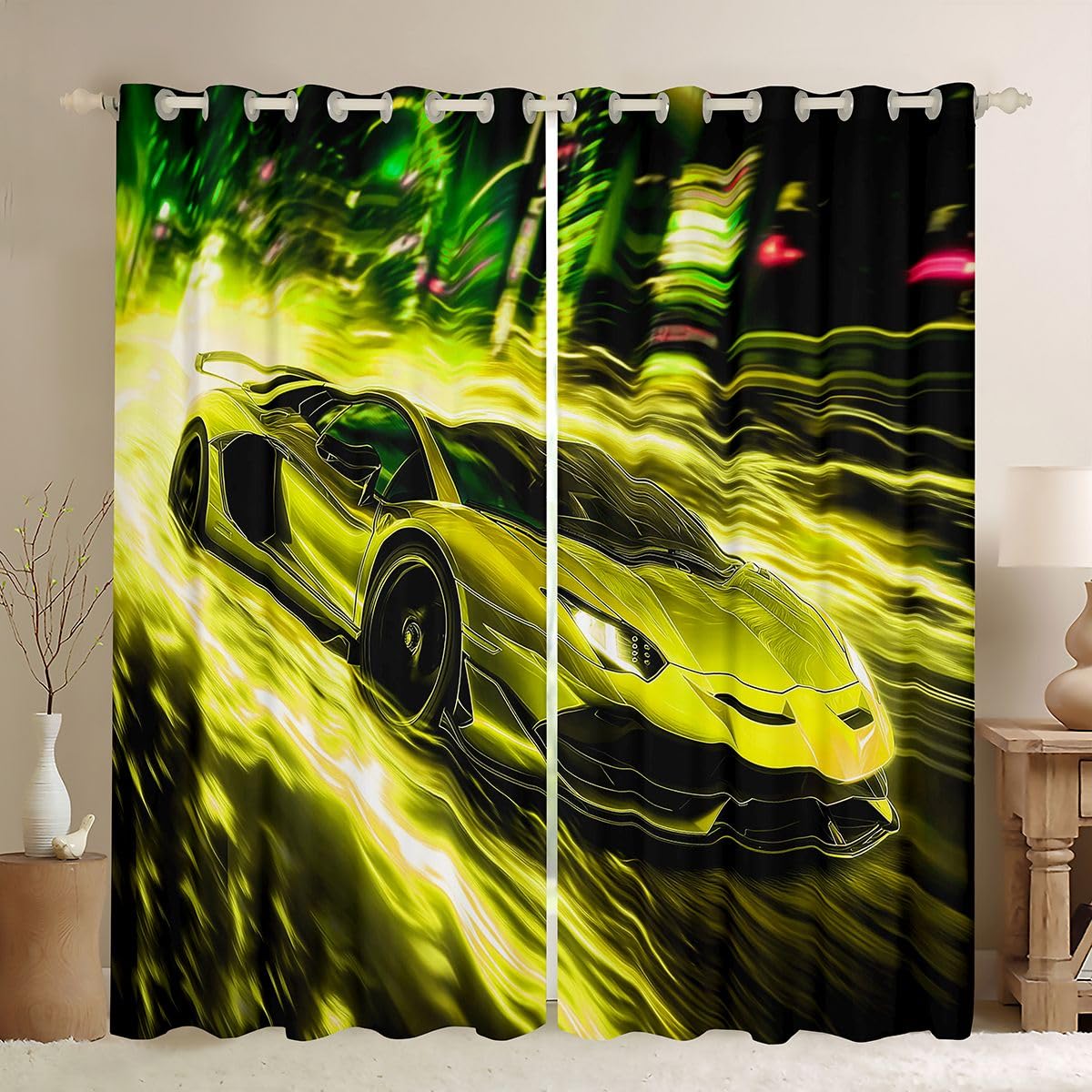Homewish Żółte zasłony zaciemniające do sypialni, 117 x 183 cm, na przelotkach do salonu, dla miłośników sportów ekstremalnych, 2 panele, rozjaśniająca dekoracja