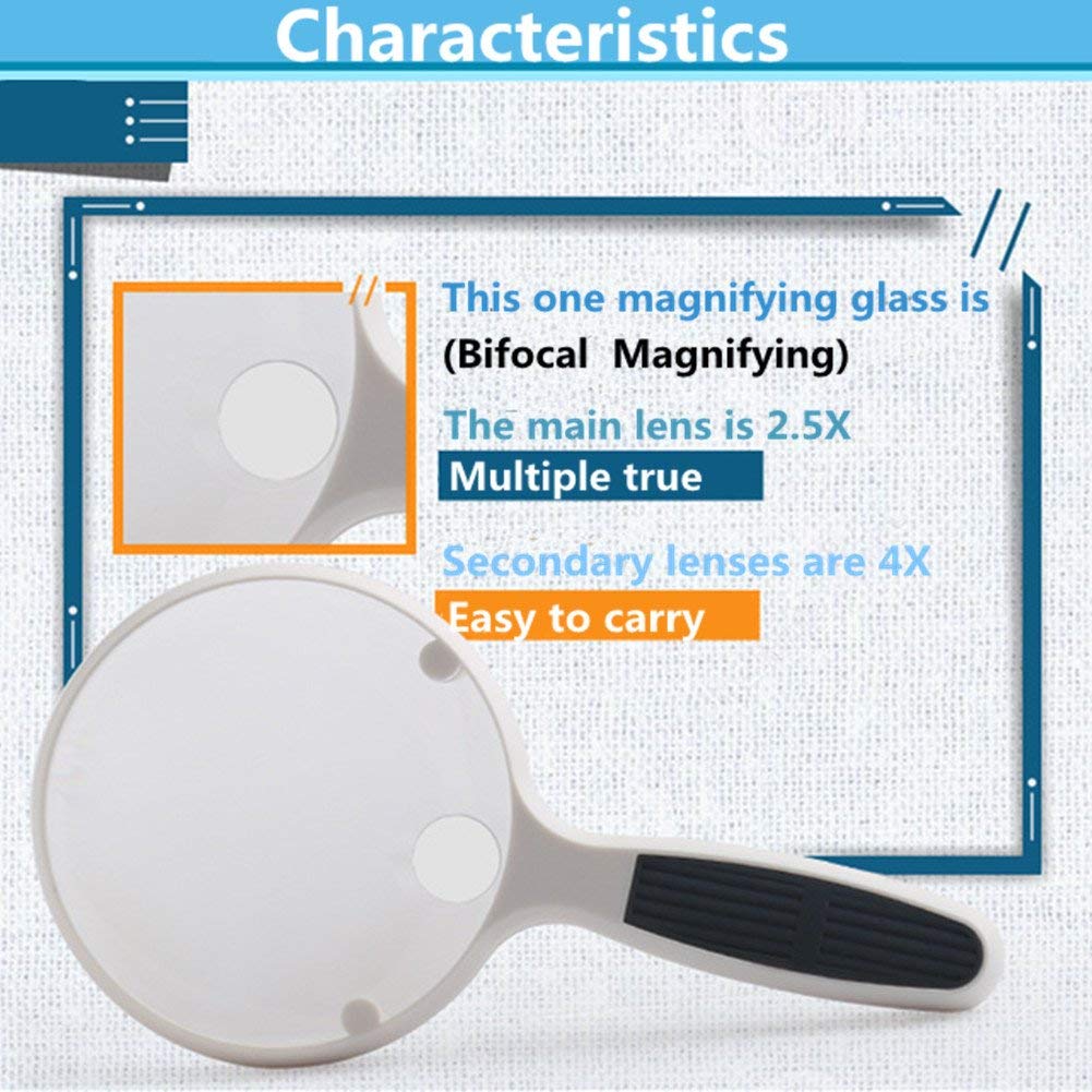 Lupas Lupa de monedas Lentes dobles Aumento 2.5X 4X Lupa de Mano para lectura para Personas mayores para identificación Manualidades Tallado