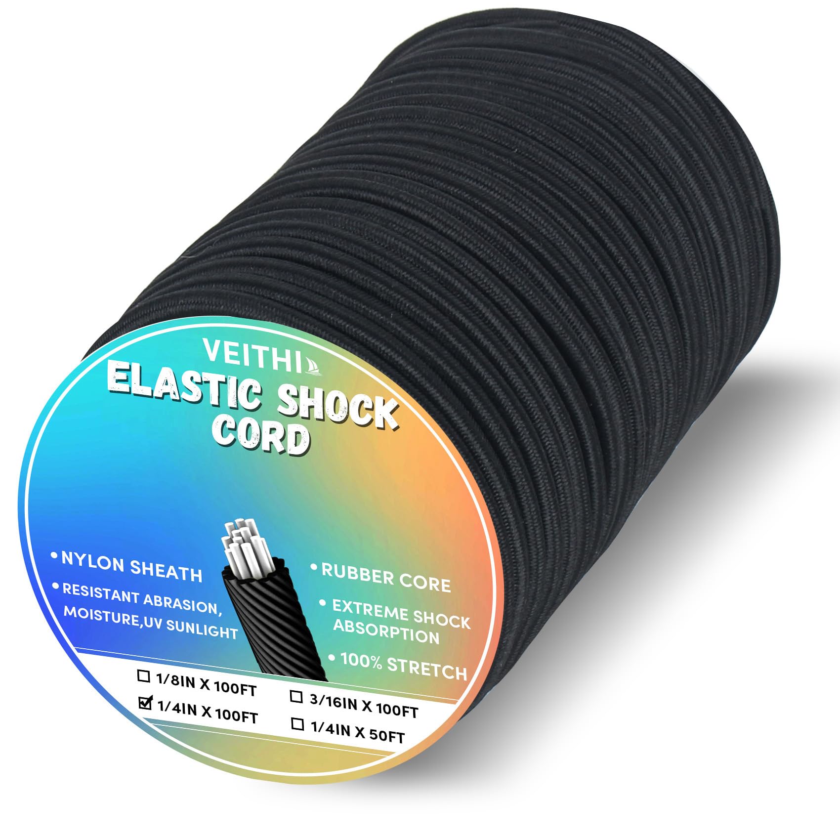 Corde élastique en nylon noir de 6,35 mm pour camping, kayak, terrasses pour réparation de poteaux de tente, bricolage, attaches