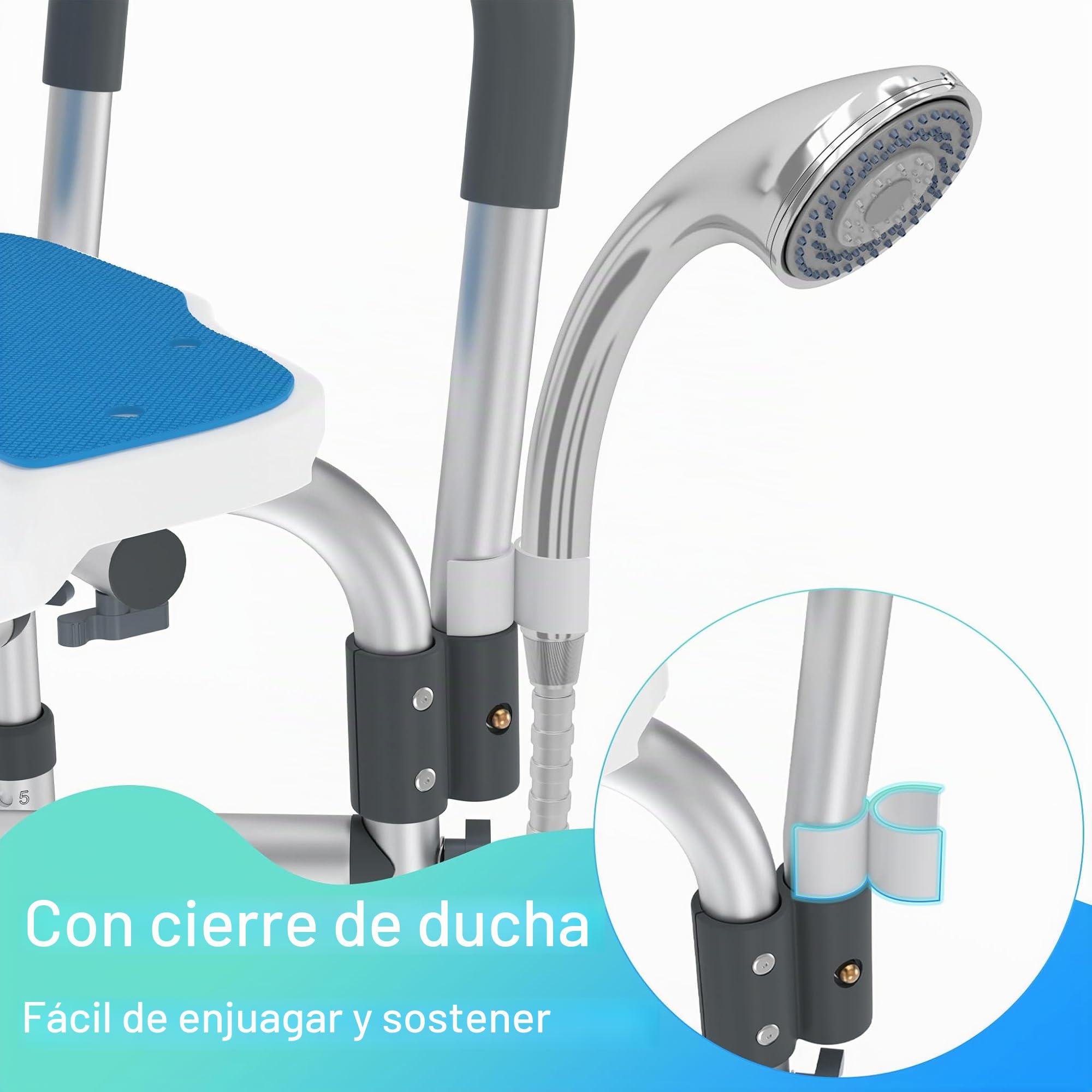 LARS360 Silla de Ducha para Personas Mayores, Taburete Ajustable en Altura con Corte Higiénico, Respaldo y Reposabrazos, Silla Antideslizante, Capacidad Máxima 200kg