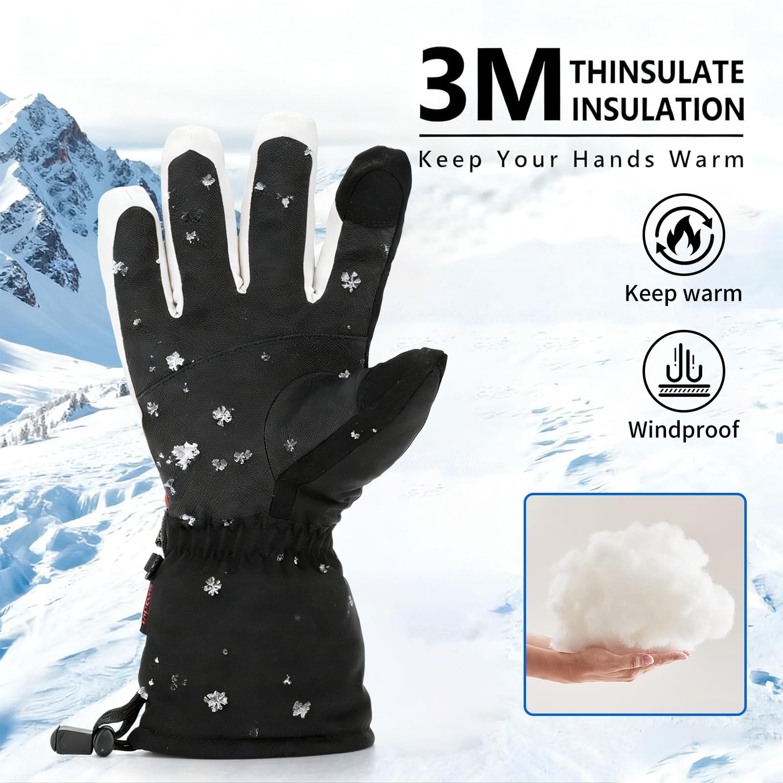 Guantes de esquí para hombre, guantes de invierno, impermeables, cálidos, para pantalla táctil, para hombre y mujer, ideales para ciclismo, equitación, correr, senderismo