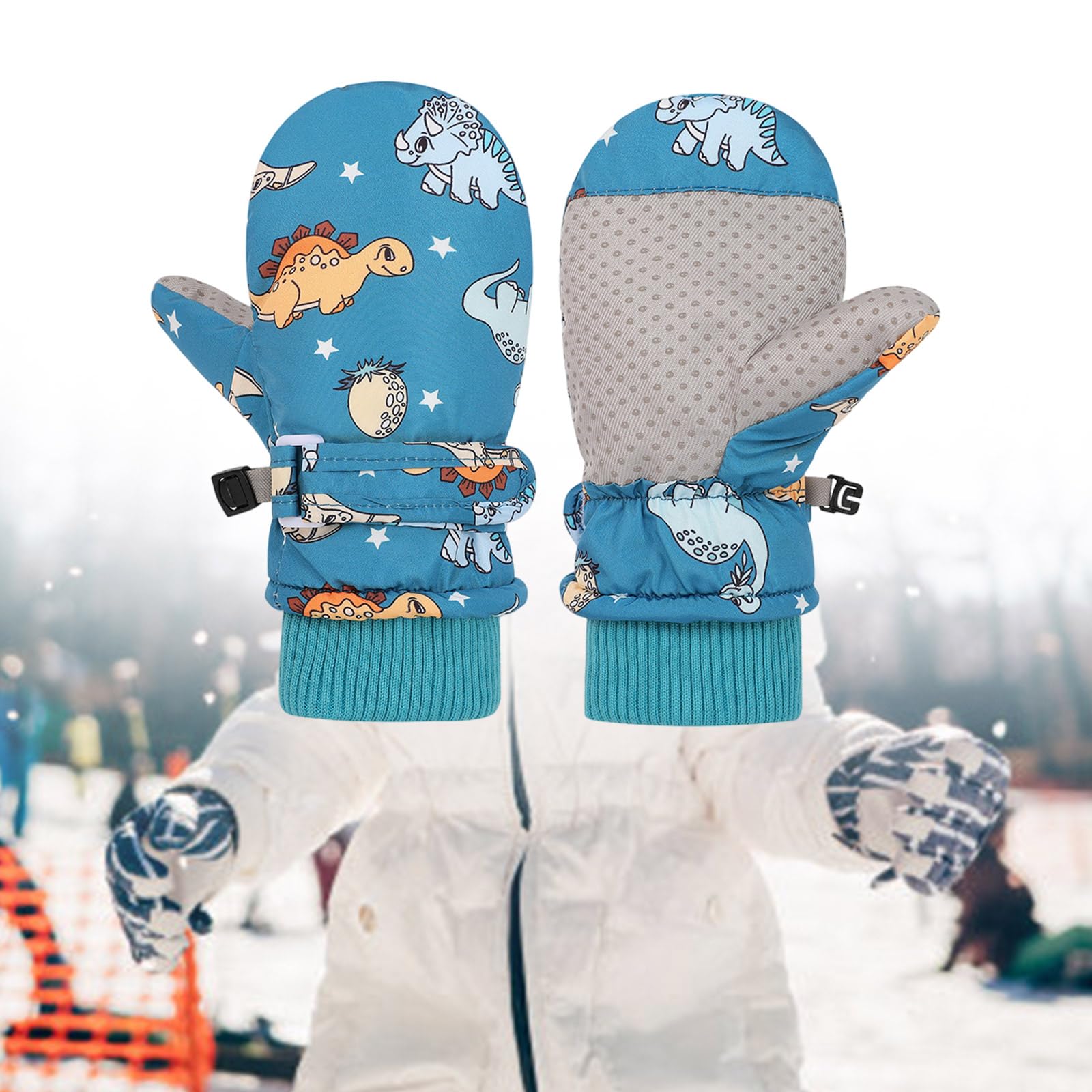 Guanti Da Neve Bambini Impermeabili - Motivo Dinosauro Per Sci E Snowboard 7-9 Anni