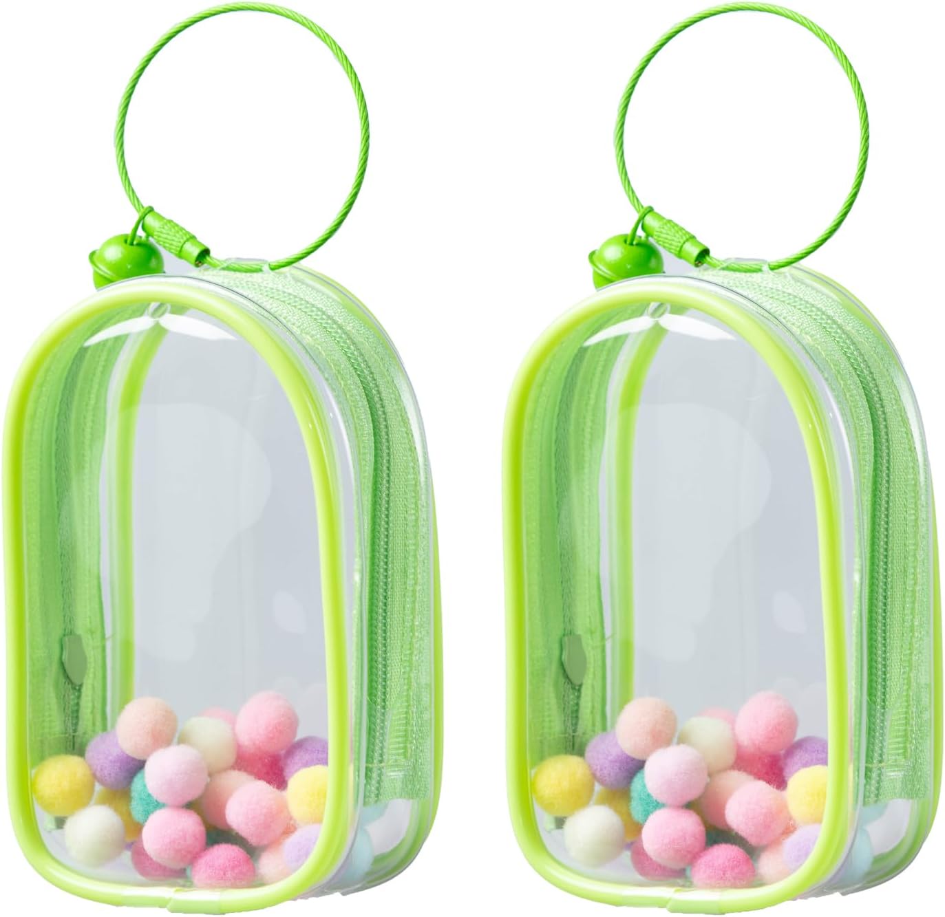 Clear Figure Display Bag with Keychain, 4.13Inch Dustproof Zipper Pouch for Blind Box Toys Mini Dolls – Portable Hanging Storage Case for Collectibles Plush Figures, with Pom-Pom Charms
