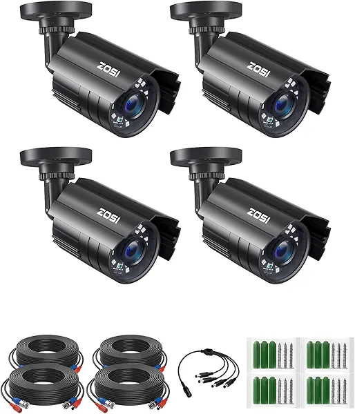 ZOSI 4PK 1920TVL 1080P Security Camera 3.6mm Lens 2MP CCTV Camera Home Security Day Night Waterproof Camera for 1080P/5MP/4K HD-TVI Analog DVR System Wired-4Cam