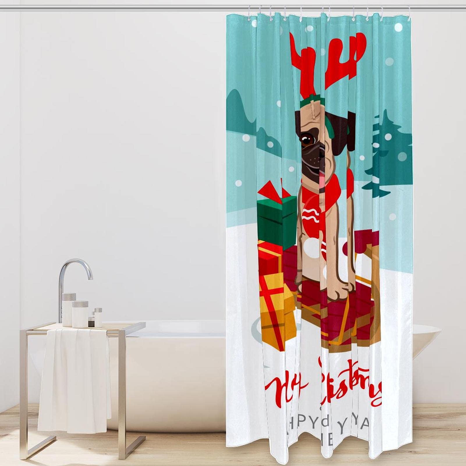 Rideau De Douche Noël à La Ferme 180x180 Cm - Imperméable, Résistant à La Moisissure