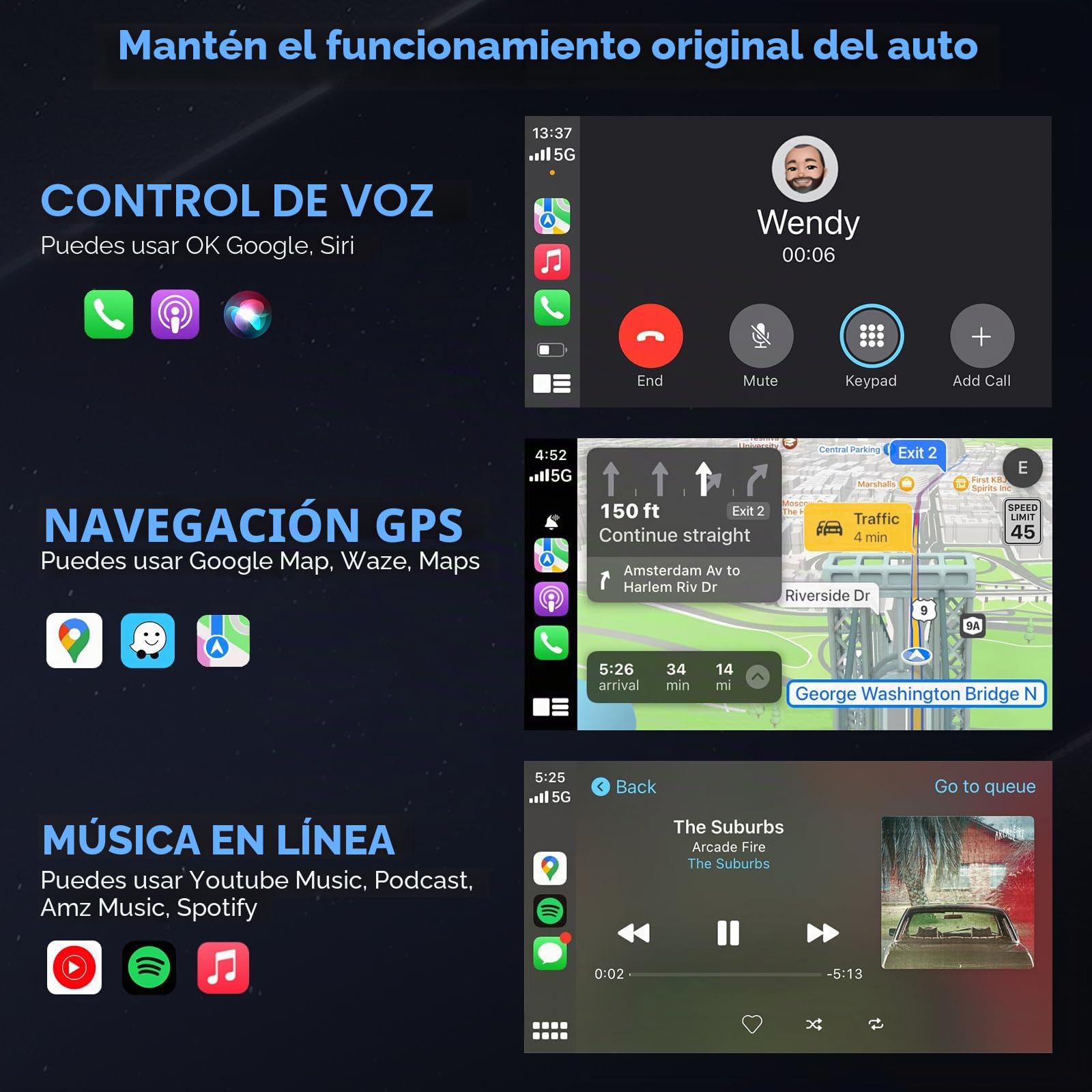 MSXTTLY Adaptador Carplay Inalámbrico Mini Convierte Carplay con Cable a Inalámbrico, Plug & Play USB C/A, U2C-Air 3.0