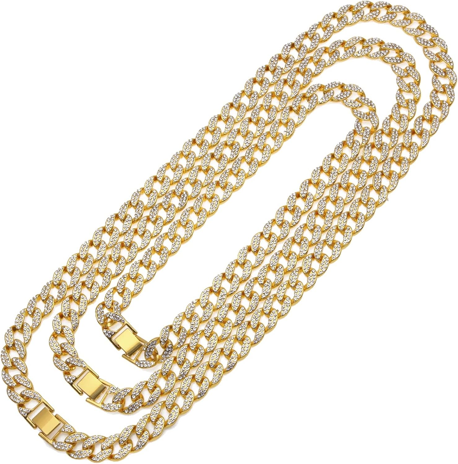 Beydodo Gold Plated Necklace for Men, Cuban Link Chain 18-28 inch 15mm Width Iced Out Necklace for Men