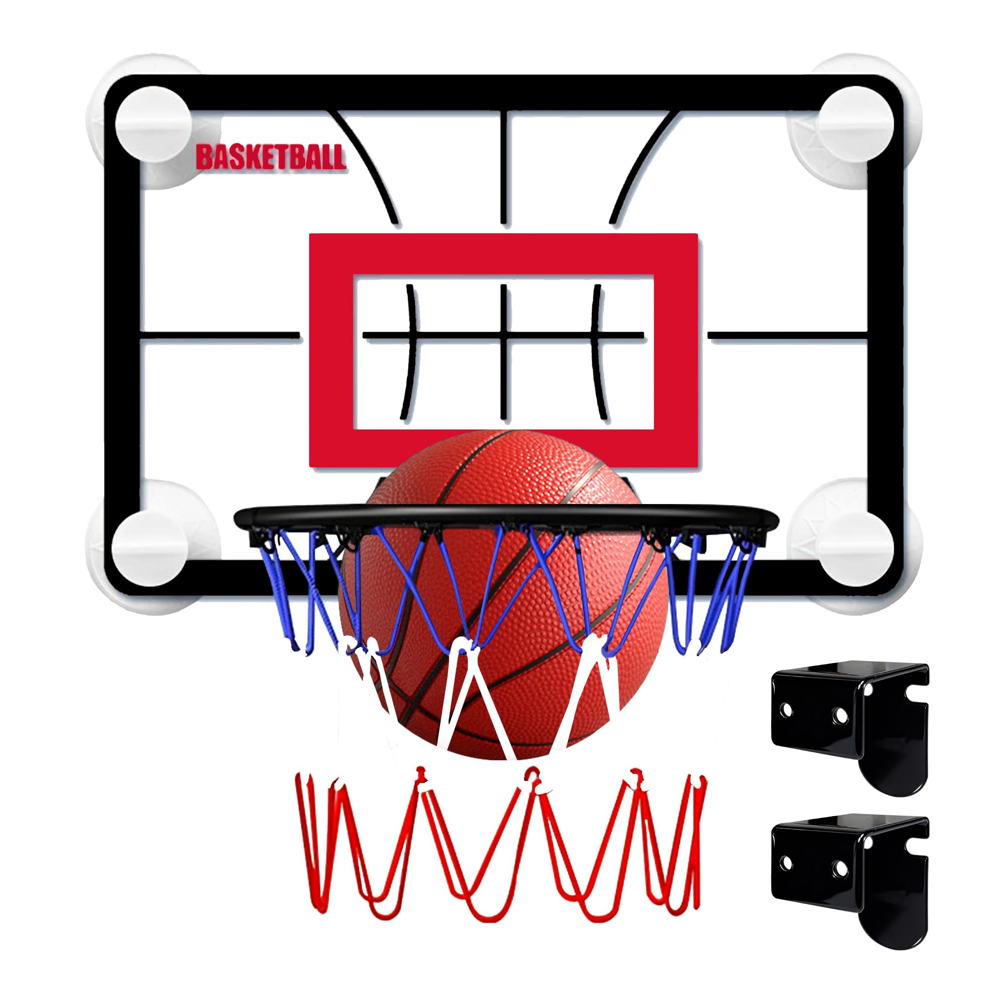 Mini aro de Baloncesto para Interior (45 x 30 cm) con aro abatible, balón y Bomba, Ventosa de Pared/Ganchos/para Colgar en la Puerta, Ideal para Clavar en dormitorios, casa, Oficina y Tiempo Libre