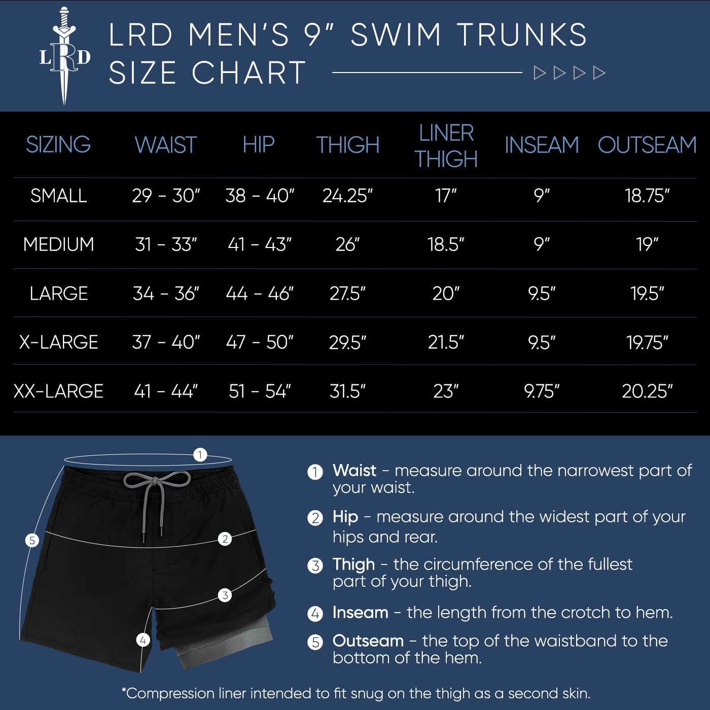 LRD Men's Swim Trunks with Compression Liner 9 Inch Inseam Quick Dry Board Short - Image 3