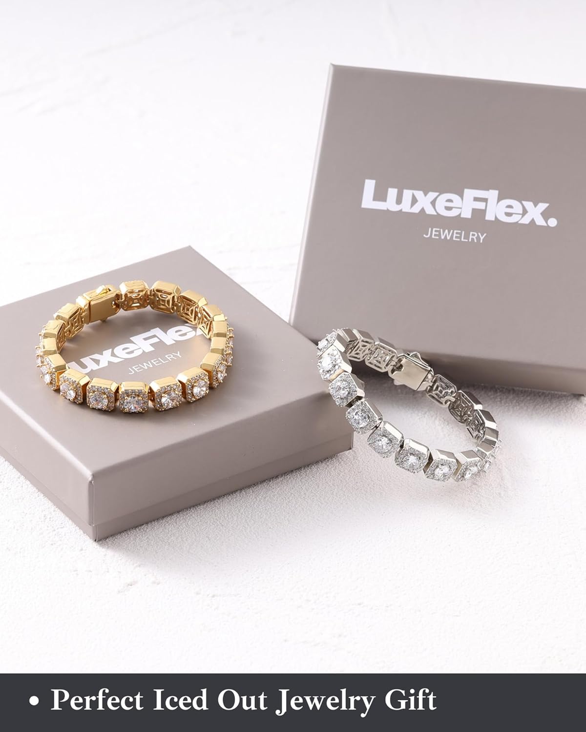 LuxeFlex 8mm Iced Out Clustered Bracelet for Men and Women, 14K Gold/White Gold Plated, 5A Zircon Bling Luxury Tennis Bracelet, CZ Fashion Jewelry Gift for Birthday, Anniversary - Image 5