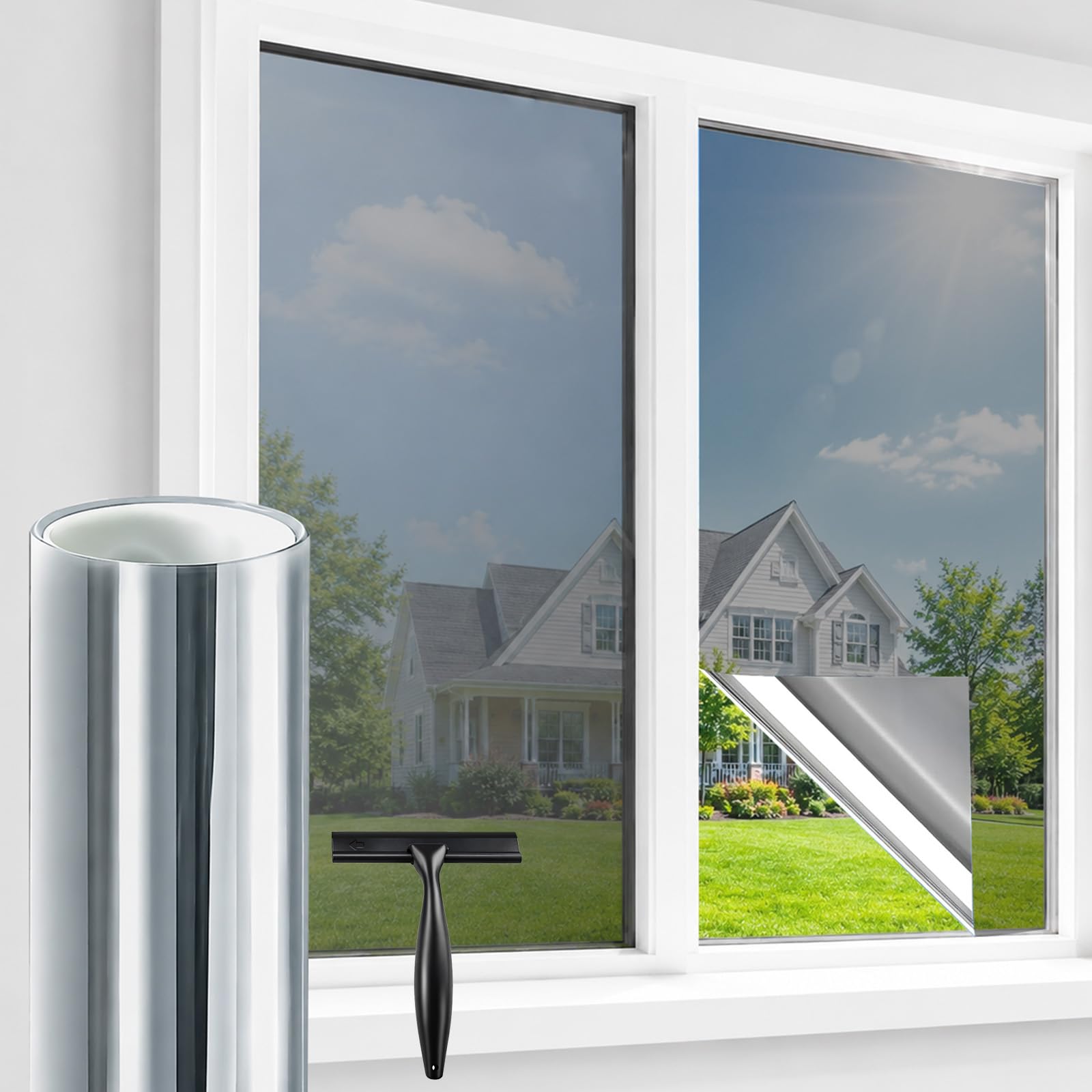 Window Film Privacy, One Way Clear UV Mirror film, Window Tint Film Heat Reflective Sun Blocker for Home Office (Silver, 60x200cm)