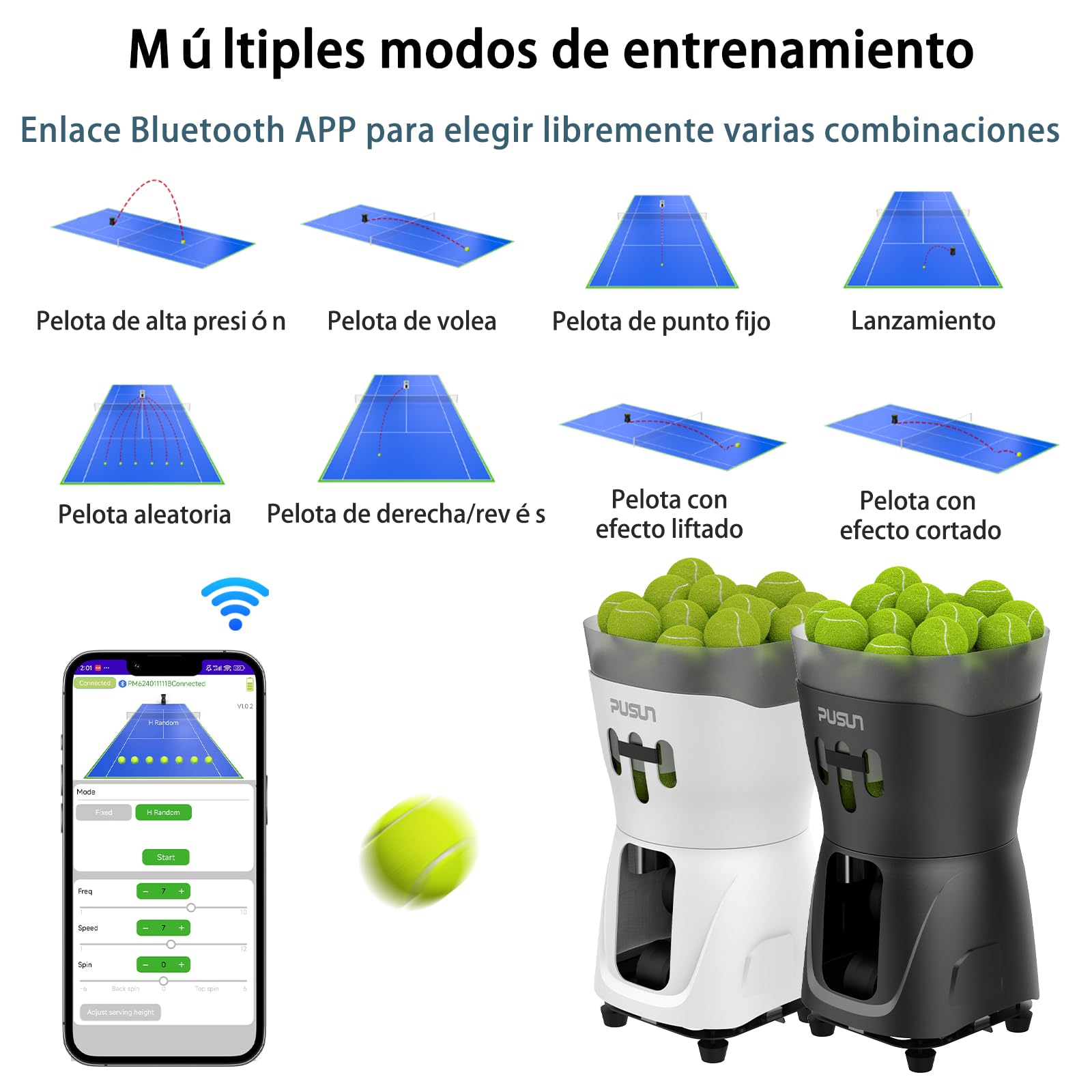PUSUN PT-Mini Pro-Mini Máquina Lanzapelotas de Tenis Profesional | Ideal para Principiantes | Control App | Ligera y Portátil | para Uso Interior y Exterior | 3-5 Horas de Batería