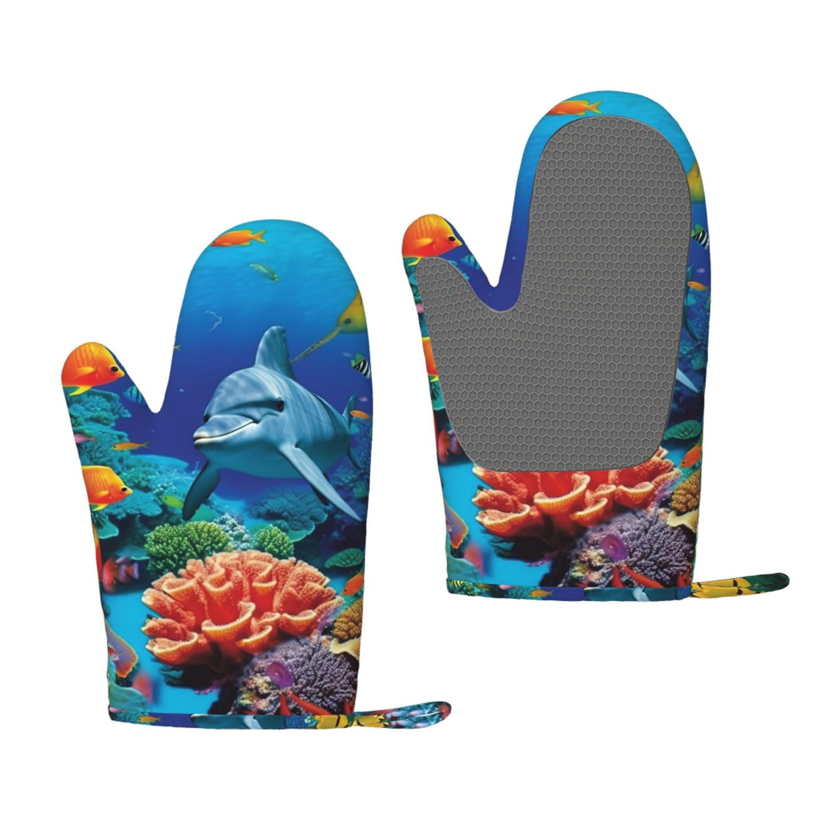 Oven Mitts Sets of 2 Heat Resistant Kitchen Gloves Tropical Fish Coral Undersea Oven Mitts BBQ Oven Gloves Non-Slip Silicone Oven Mitts Waterproof Cooking Safety Gloves for Kitchen Baking Cooking