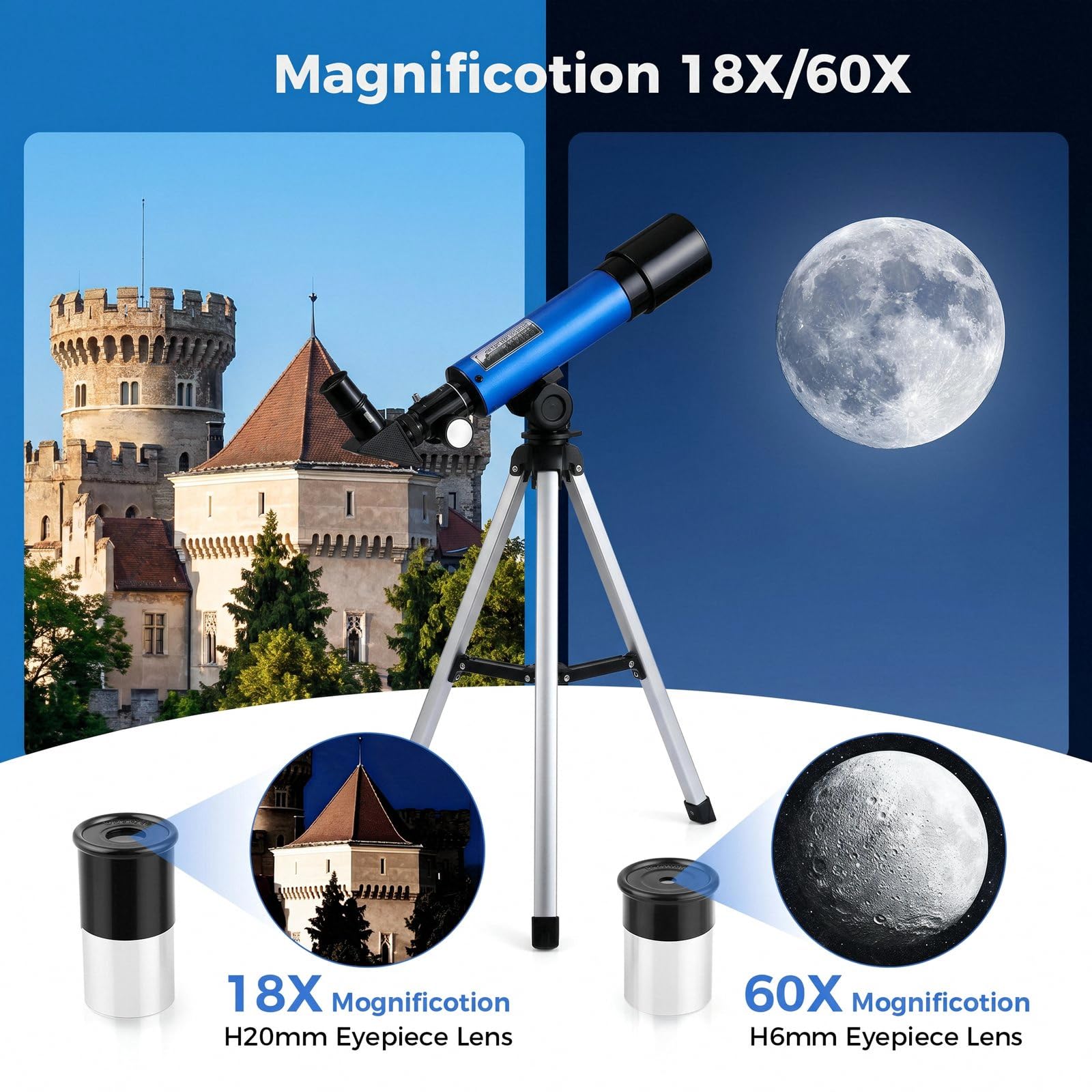 Télescope pour Enfants 6-12 Ans | 50mm Ouverture 360mm
