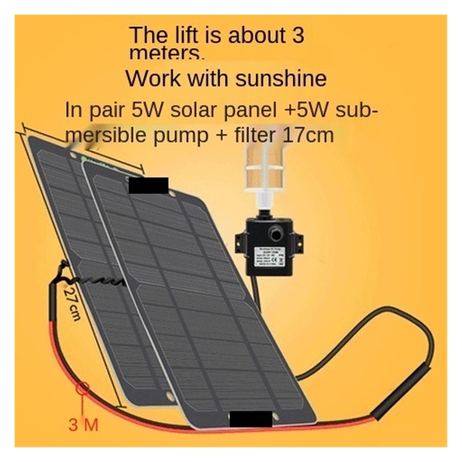 Fuente solar, 12V filtrado pequeña fuente de agua solar bomba tanque de peces al aire libre sin cepillo succión bomba sumergible circulación refrigeración Acuario(5w water pump set)