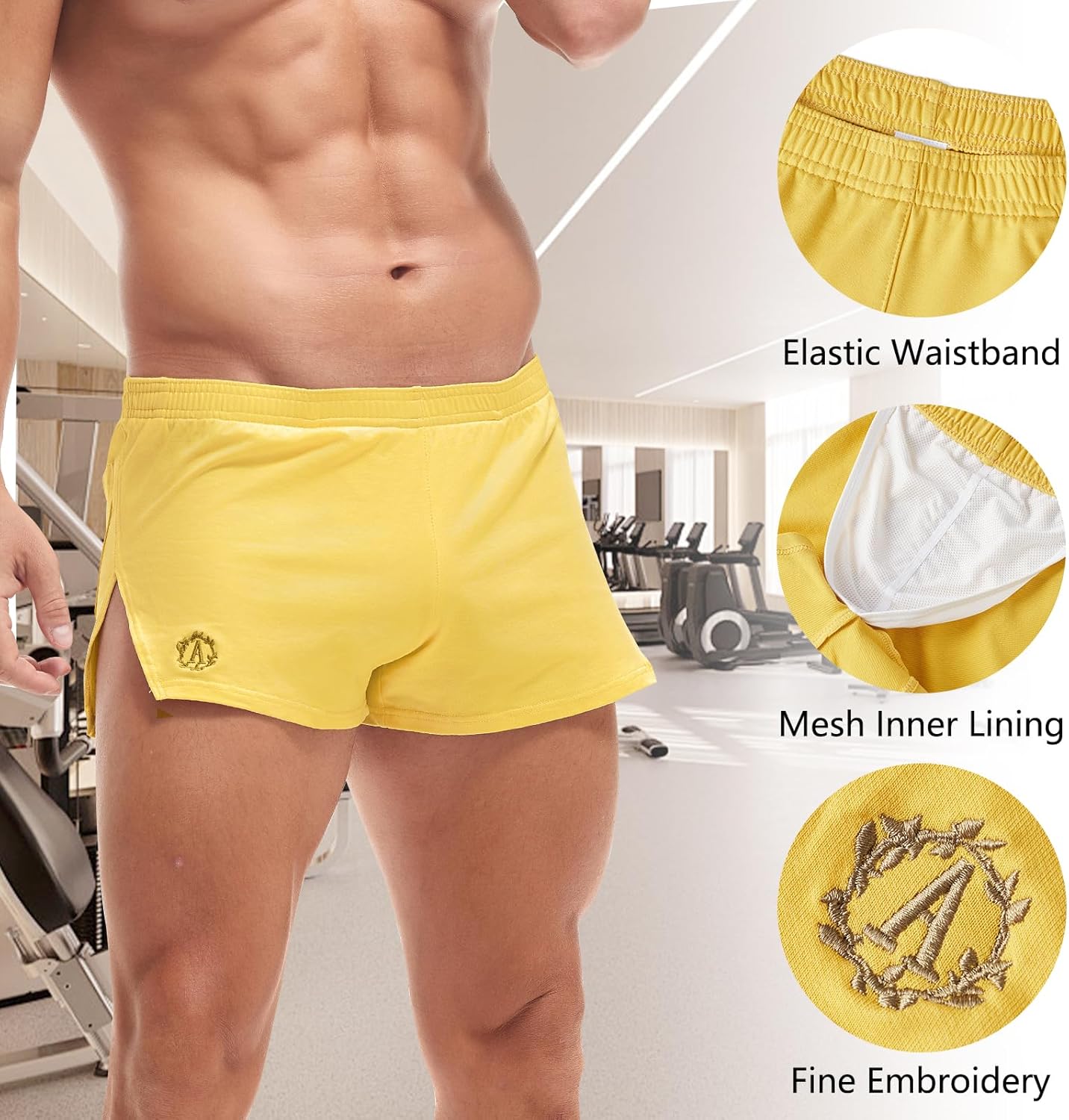 AMY COULEE Mens Cotton Gym Shorts Bodybuilding Lifting Lounge Split Shorts Lightweight Sleep Bottoms - Image 2