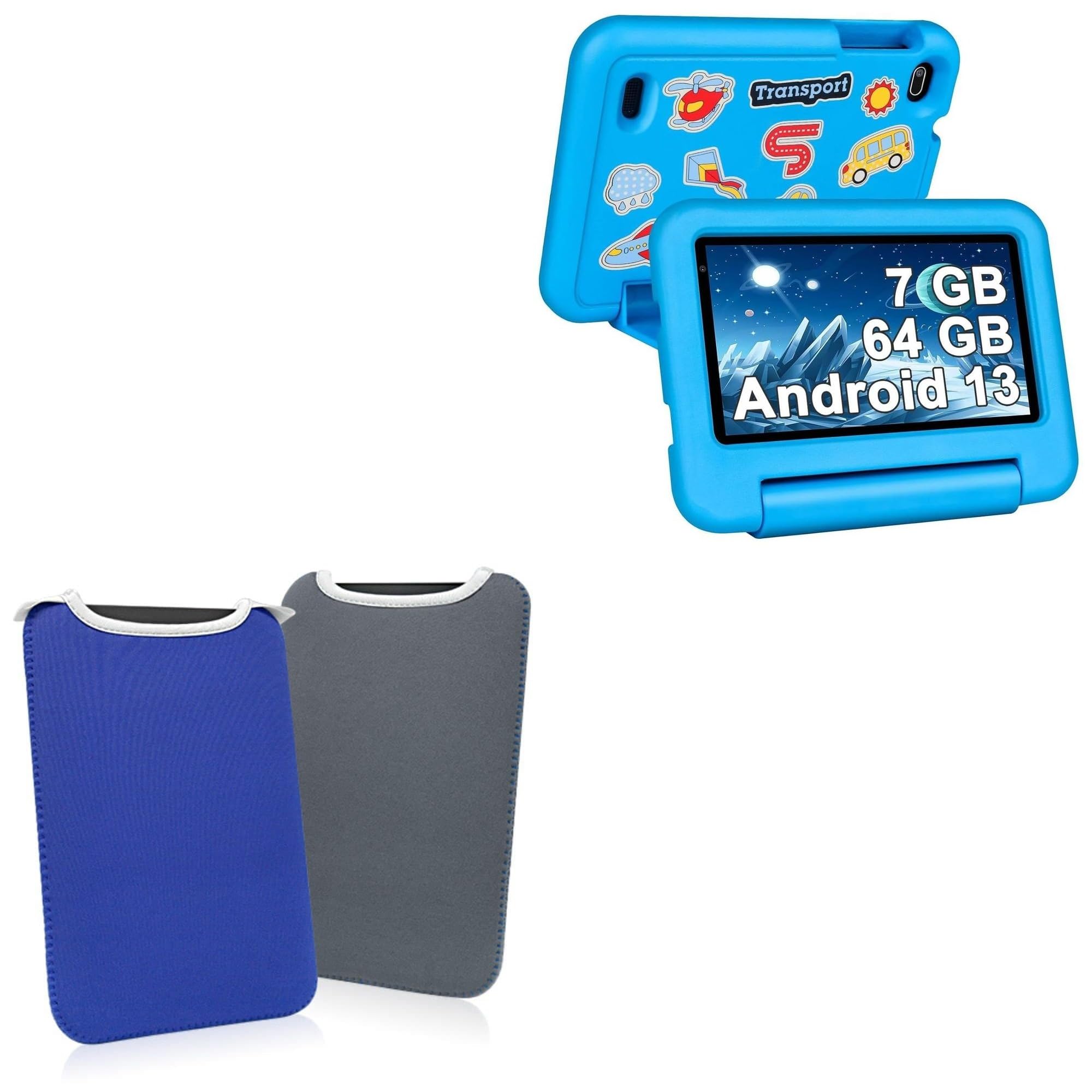 BoxWave Case Compatible with SEBBE Kids Tablet Android 13 Tablet (7 in) - SlipSuit, Soft Slim Neoprene Pouch Protective Case Cover - Super Blue/Charcoal Grey (Reversible)