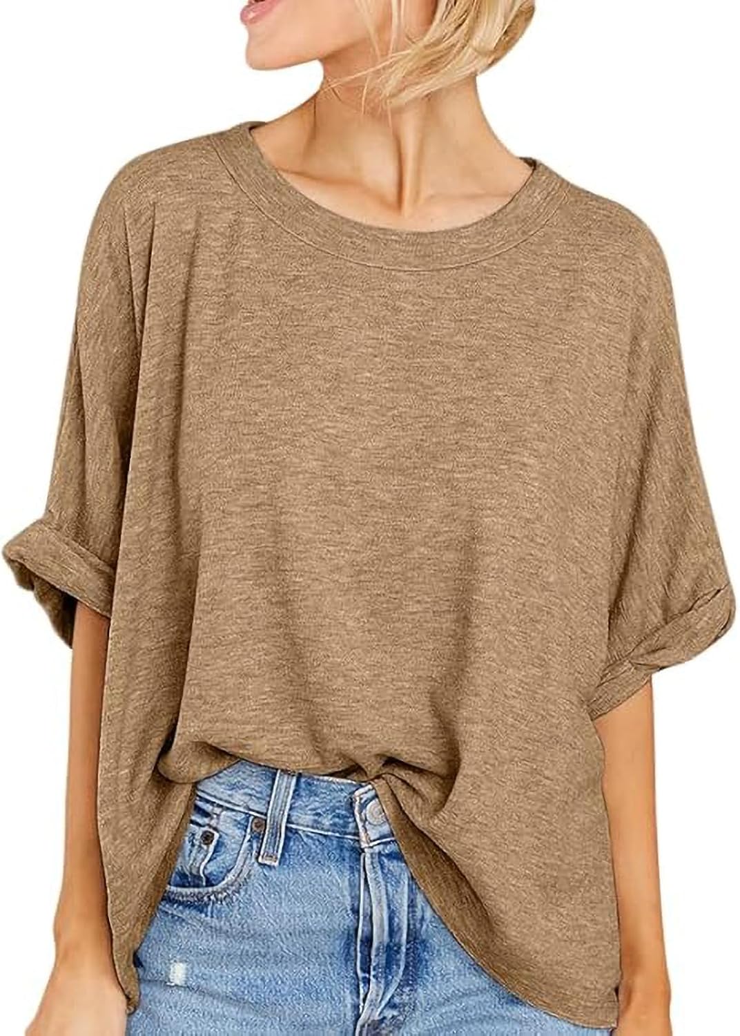 Langwyqu Womens Tops Oversized Tshirts Summer Short Sleeve T Shirts Casual Loose Fit Basic Tees