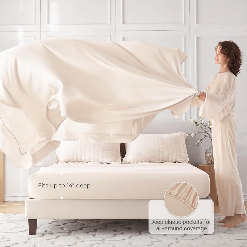 MUXHOMO Queen Comforter Set 7 Pieces, Seersucker Bed in a Bag, Beige image 3