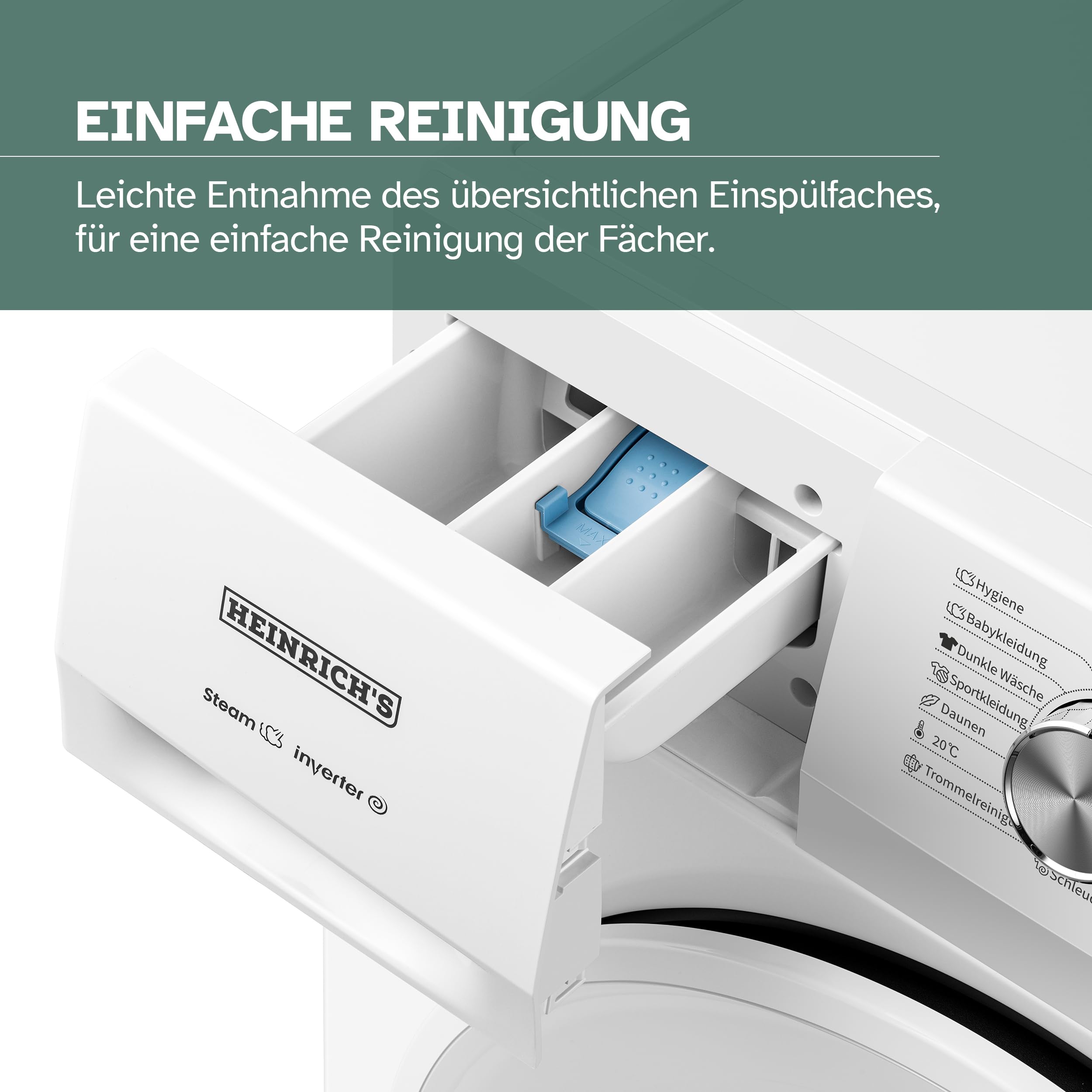 Heinrich Waschmaschine 7kg 1400 U/min Aqua-Stop LED-Display Inverter Motor Energieeffizienzklasse A weiß