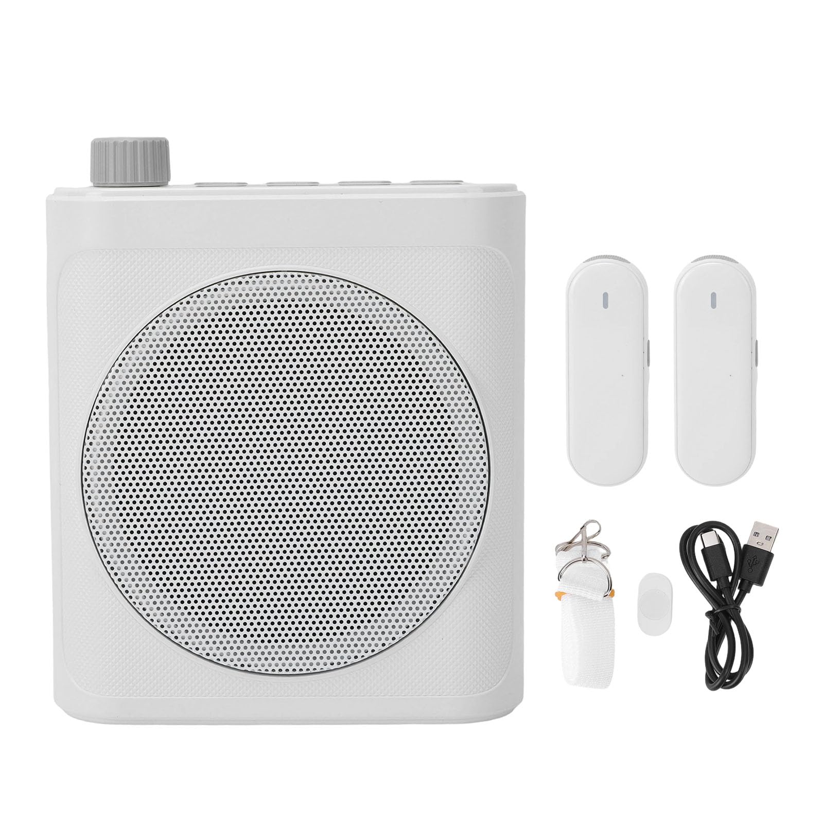 Amplificatore Vocale Wireless, Altoparlante da 76 Mm con Cancellazione del Rumore con 2 Microfoni Lavalier Magnetici, Bluetooth 5.4, Batteria da 25 Ore, per Conferenze, (Bianco)