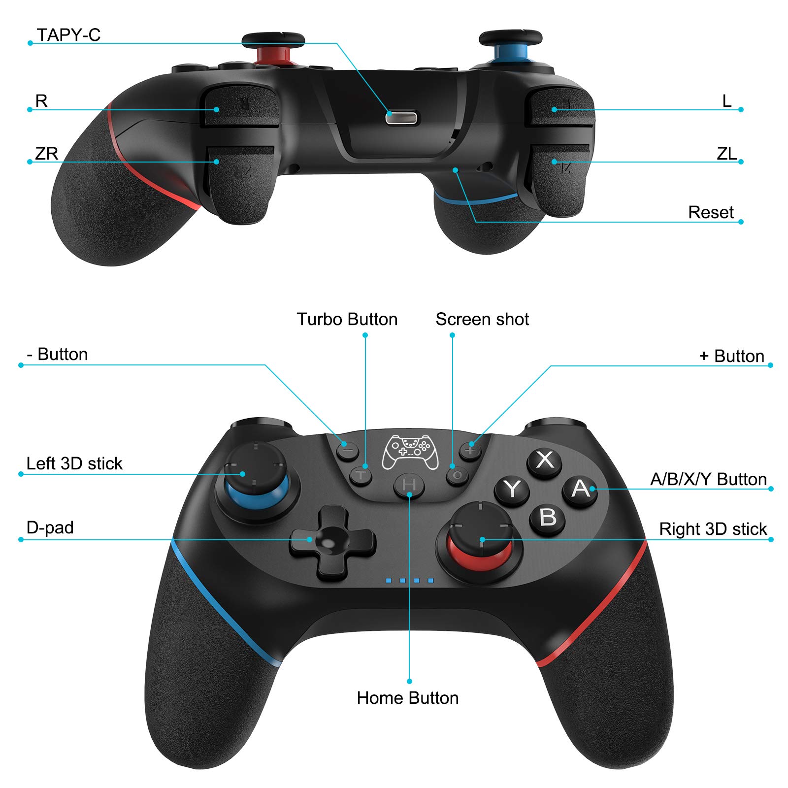 UPGRADE Manette pour Switch, Manettes sans Fil pour Switch/Switch 2/Switch Lite/Switch OLED, Manette pour Switch Pro avec ONE KEY WAKE UP/CAPTURE D'ÉCRAN/Turbo Adjustable/Vibration Réglable/ 6 Axes
