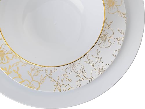 Miniatura 6 de Trendables Cuencos de plástico de alta calidad, cuencos de plástico desechables de grado alimenticio, diseño de flora, paquete de 40 unidades